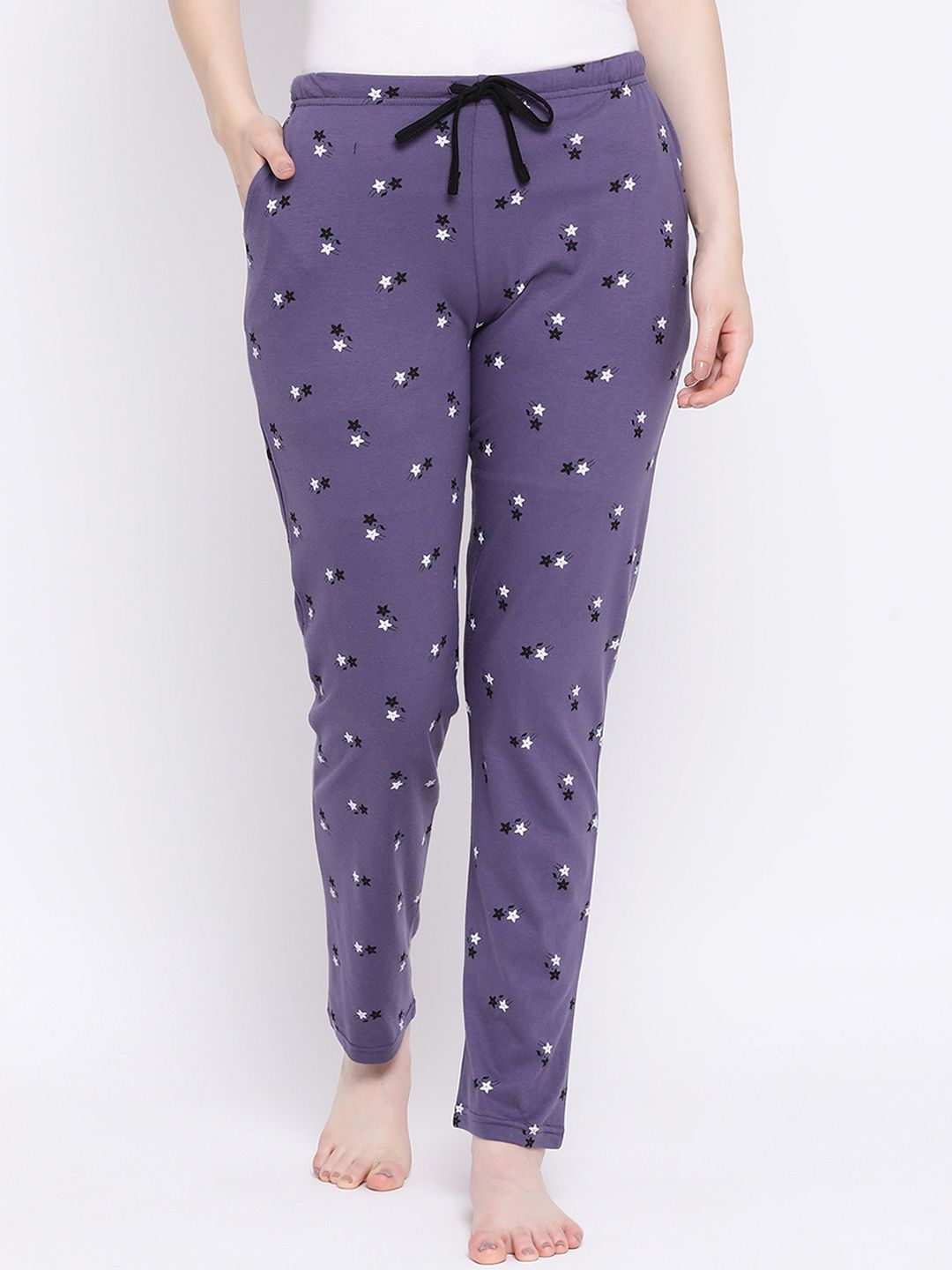 Kanvin Women Purple & White Floral Print Lounge Pants Price in India