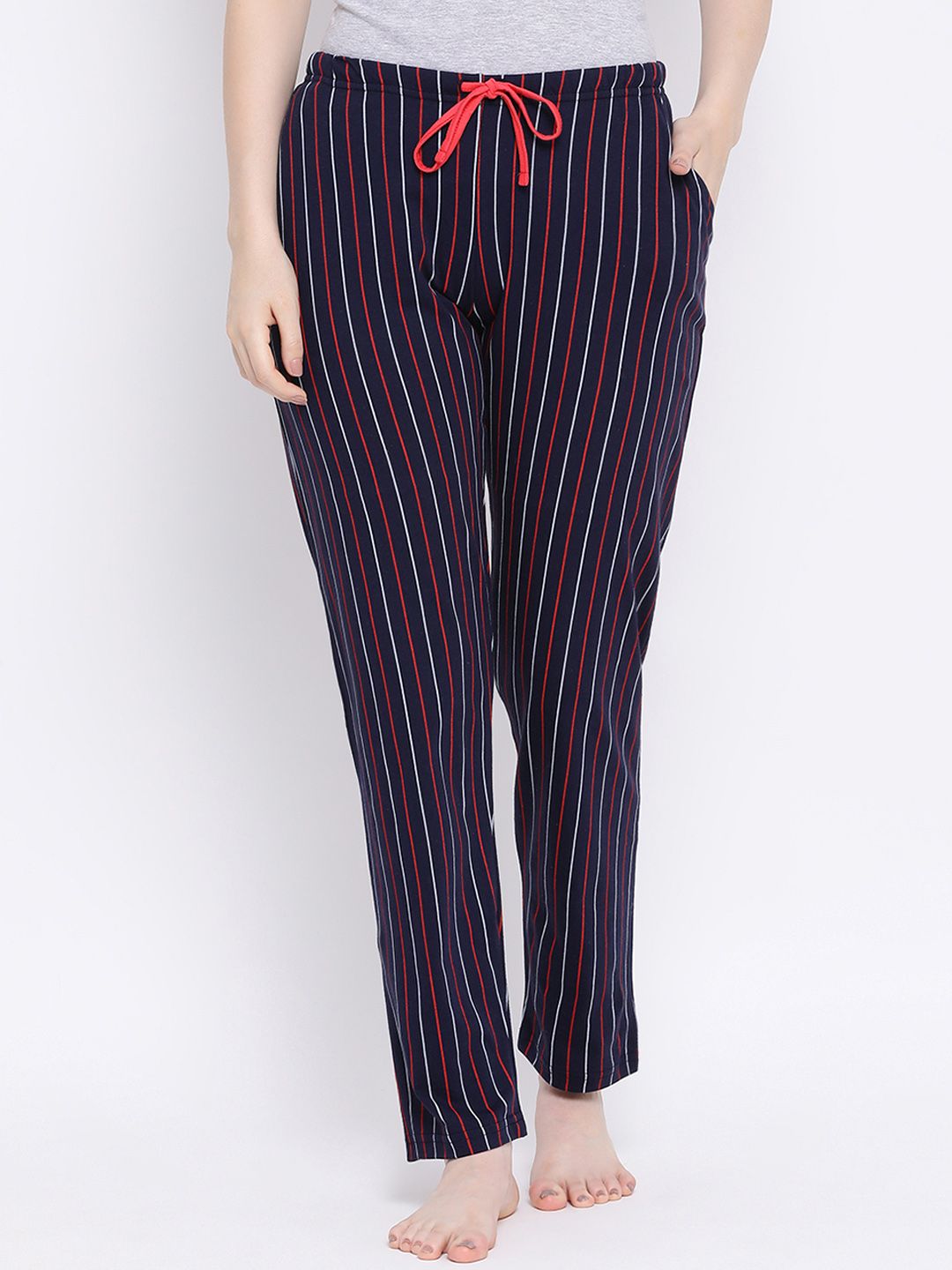 Kanvin Women Navy Blue Striped Lounge Pants Price in India