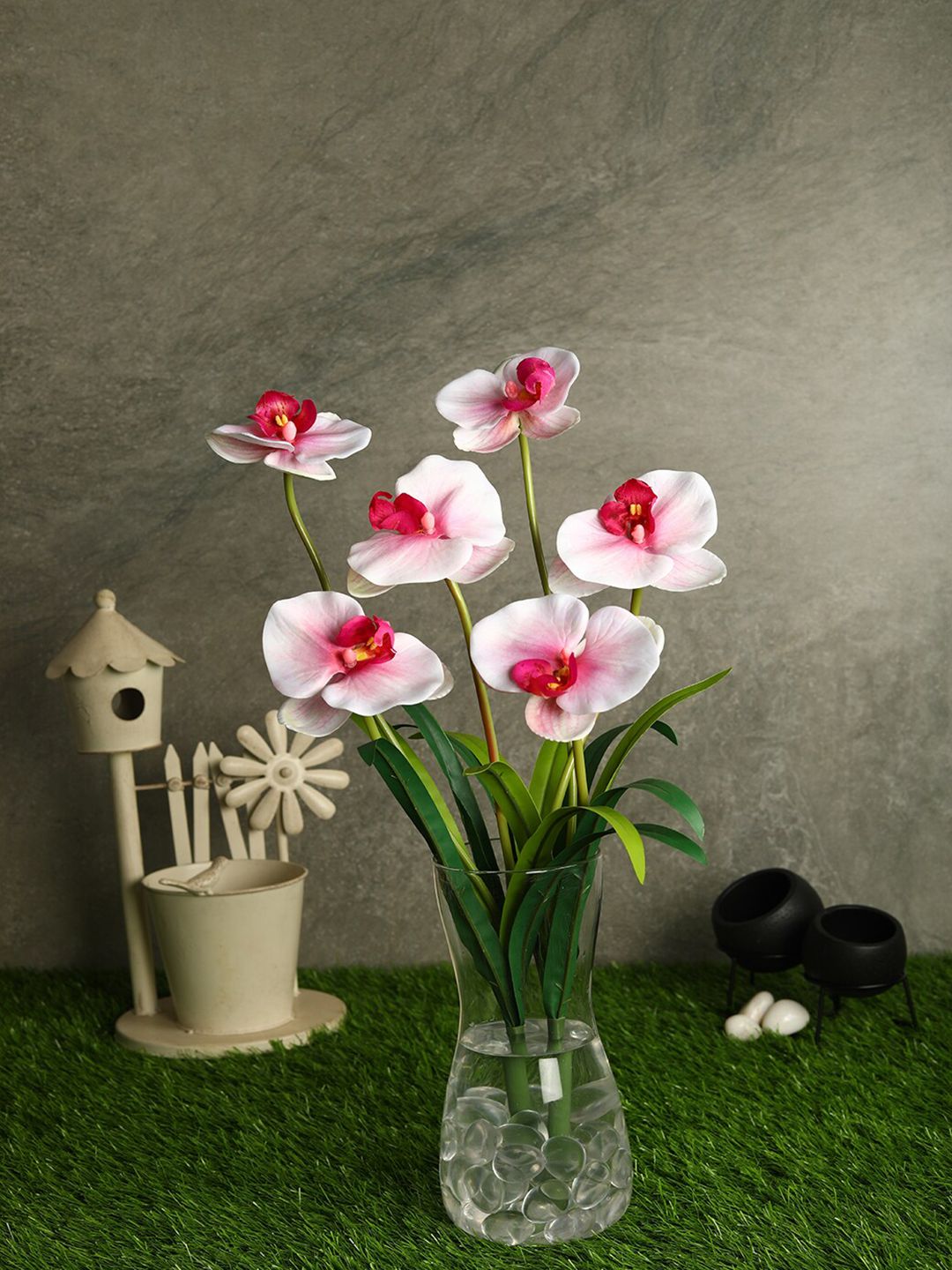 PolliNation Pink & Green Stunning Artificial Orchid Flower Bunch Price in India
