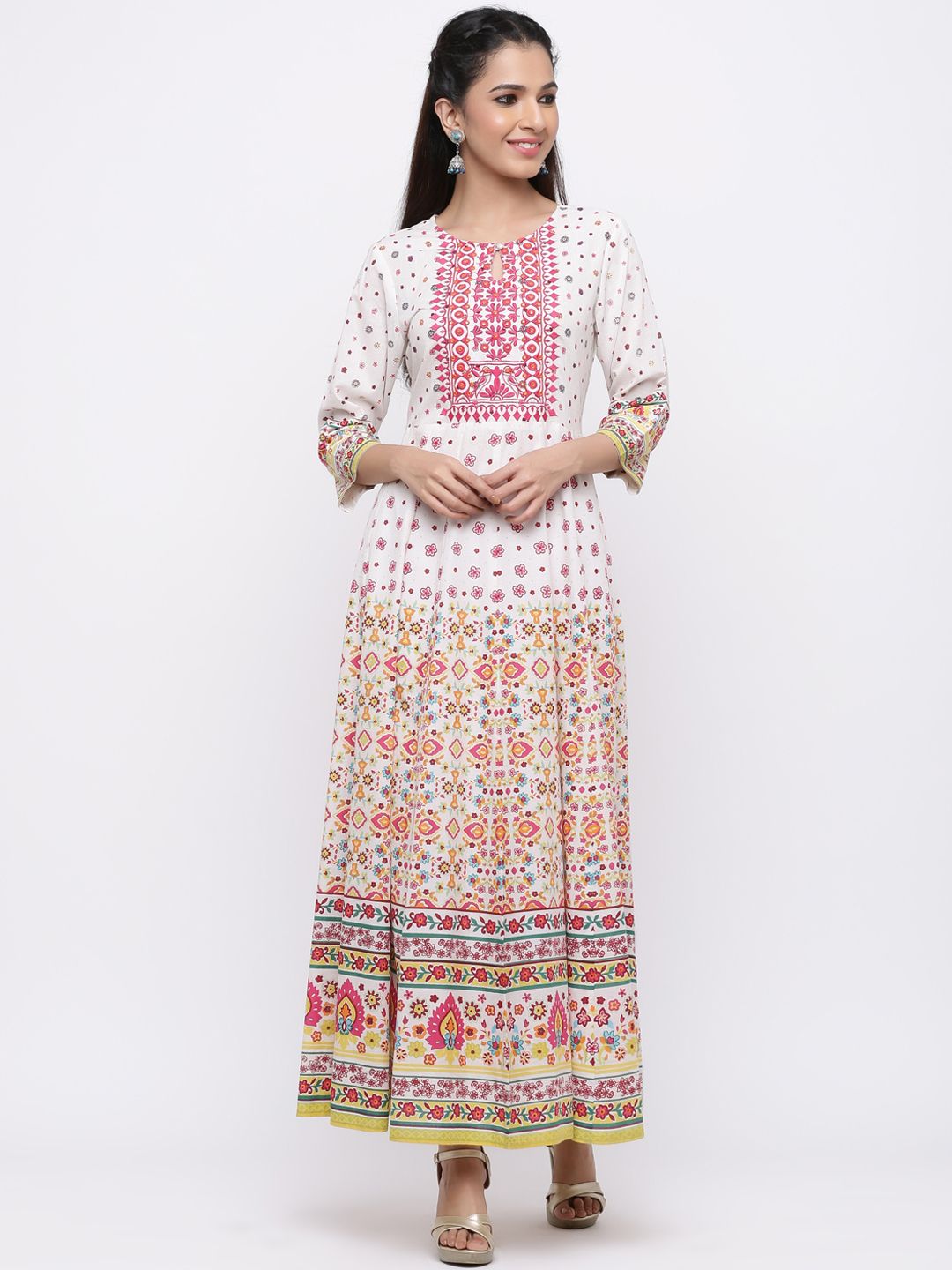 Juniper Women Mustard Printed Maxi Dress Price in India