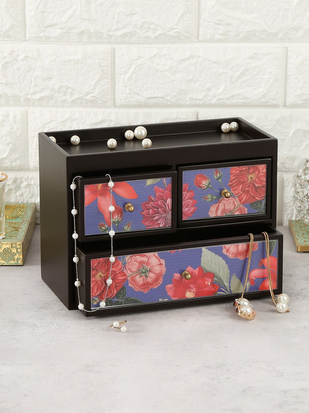 India Circus by Krsnaa Mehta Red & Blue Printed Blooms Chest Of Drawer Organiser Price in India