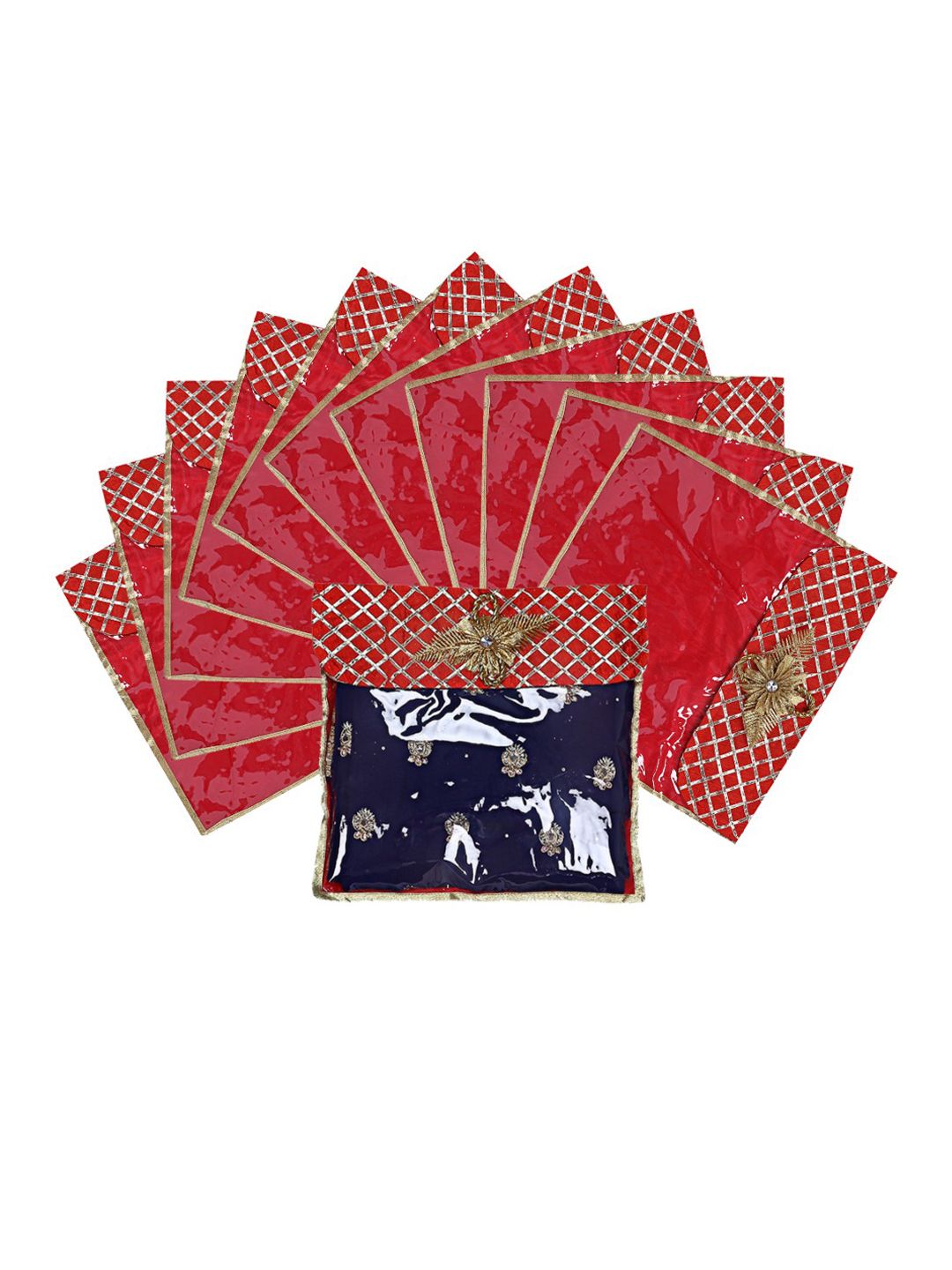 Kuber Industries Set Of 12 Red & Gold-Coloured Embellished Saree Organizers Price in India