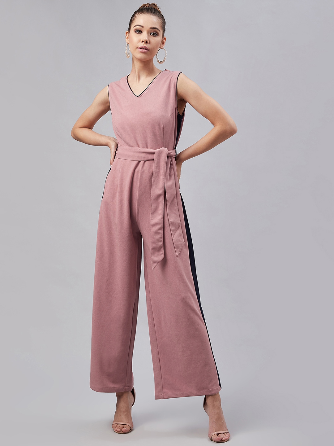 Marie Claire Women Pink & Navy Blue Solid Basic Jumpsuit Price in India