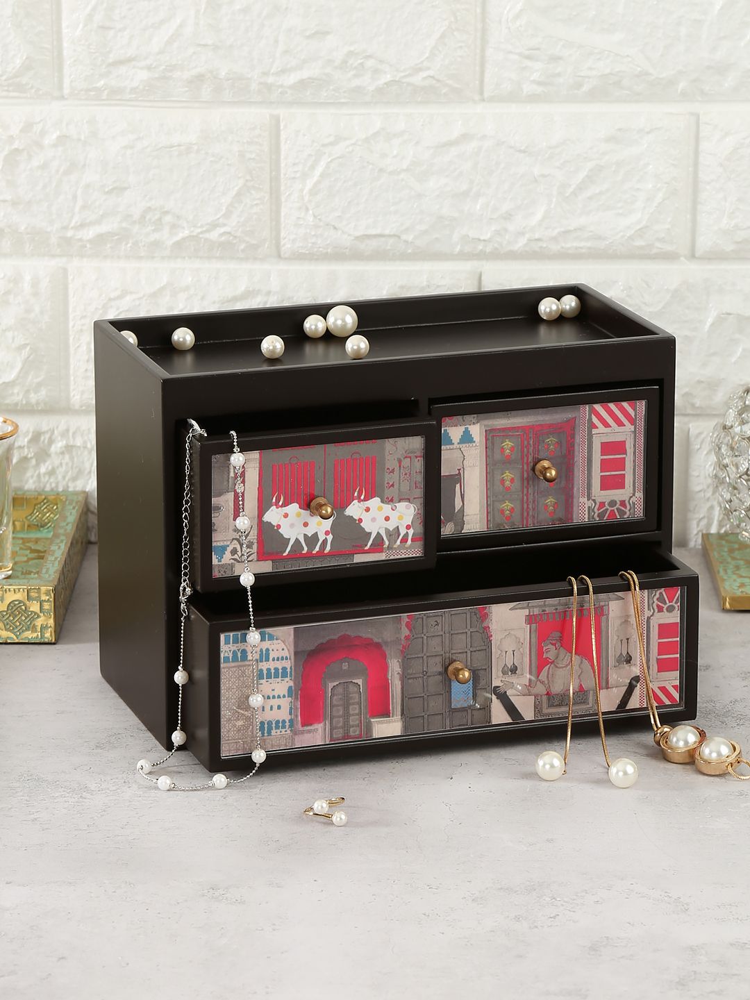 India Circus by Krsnaa Mehta Red & Grey Doors Of Mystical Wonder Chest Of Drawer Organiser Price in India