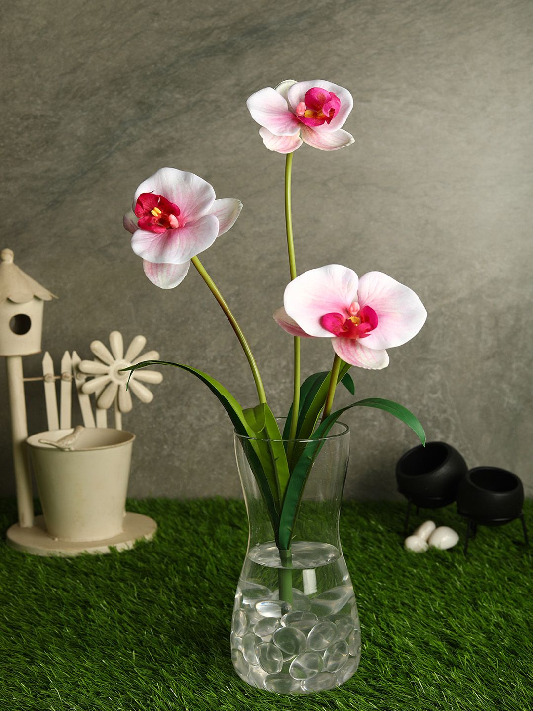 PolliNation Pink & Green Stunning Artificial Orchid Flower Bunch Price in India