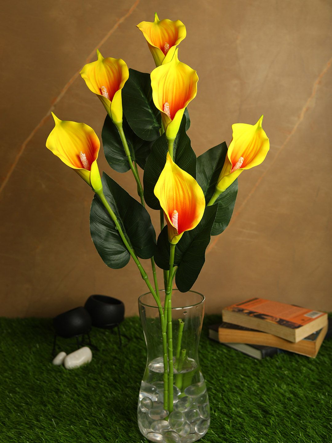 PolliNation Set Of 2 Yellow & Red Real Touch Artificial Callalily Flowers Price in India