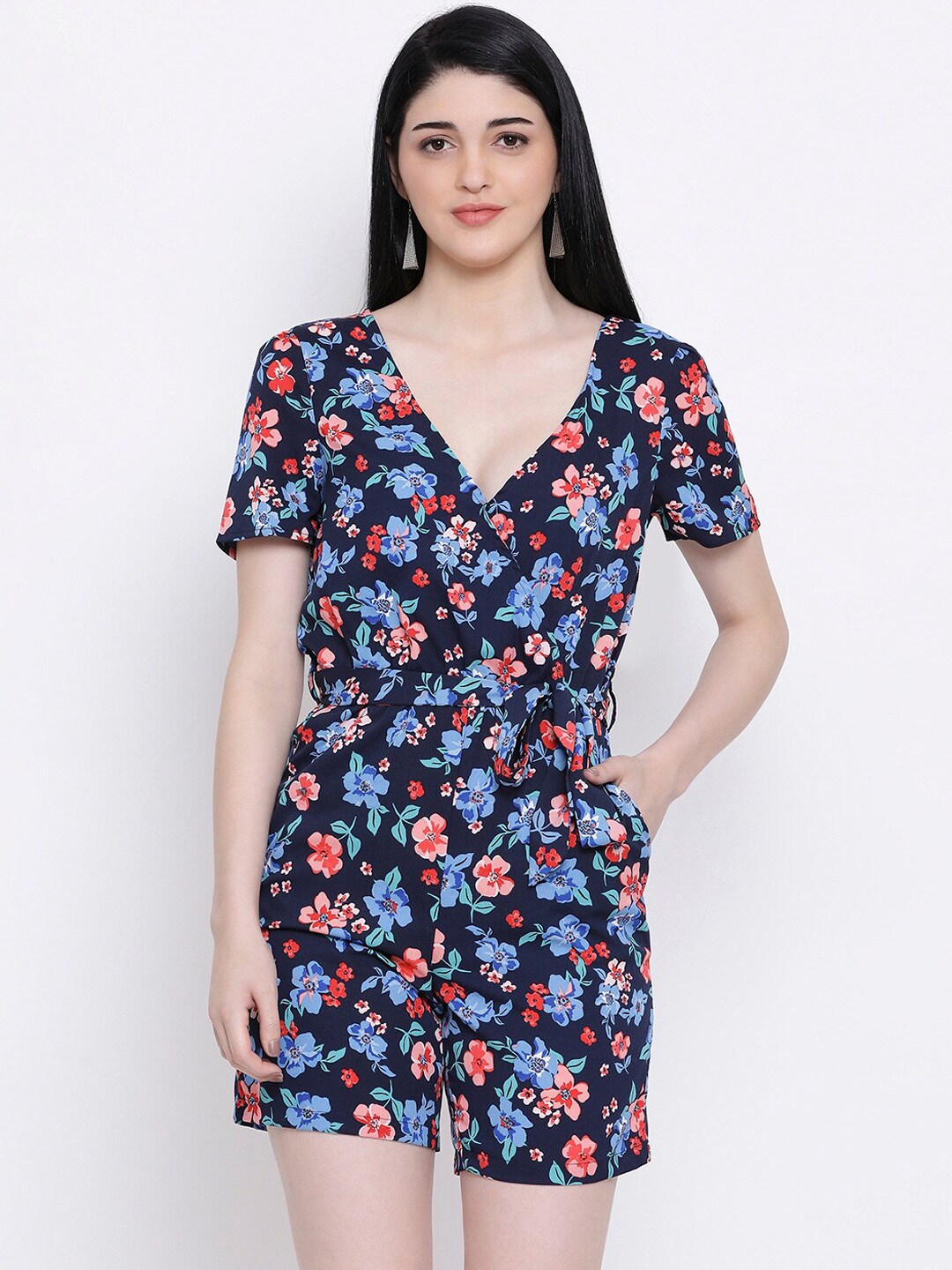 Oxolloxo Women Blue & Red Printed Playsuit Price in India