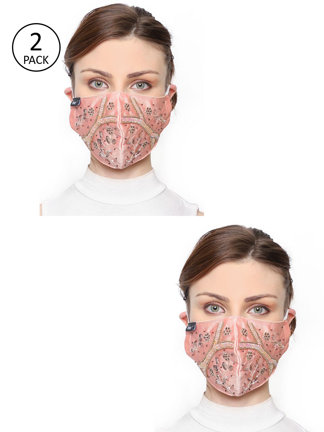 Anekaant Women 2 Pcs Embellished 3-Ply Anti-Pollution Reusable Cloth Masks Price in India