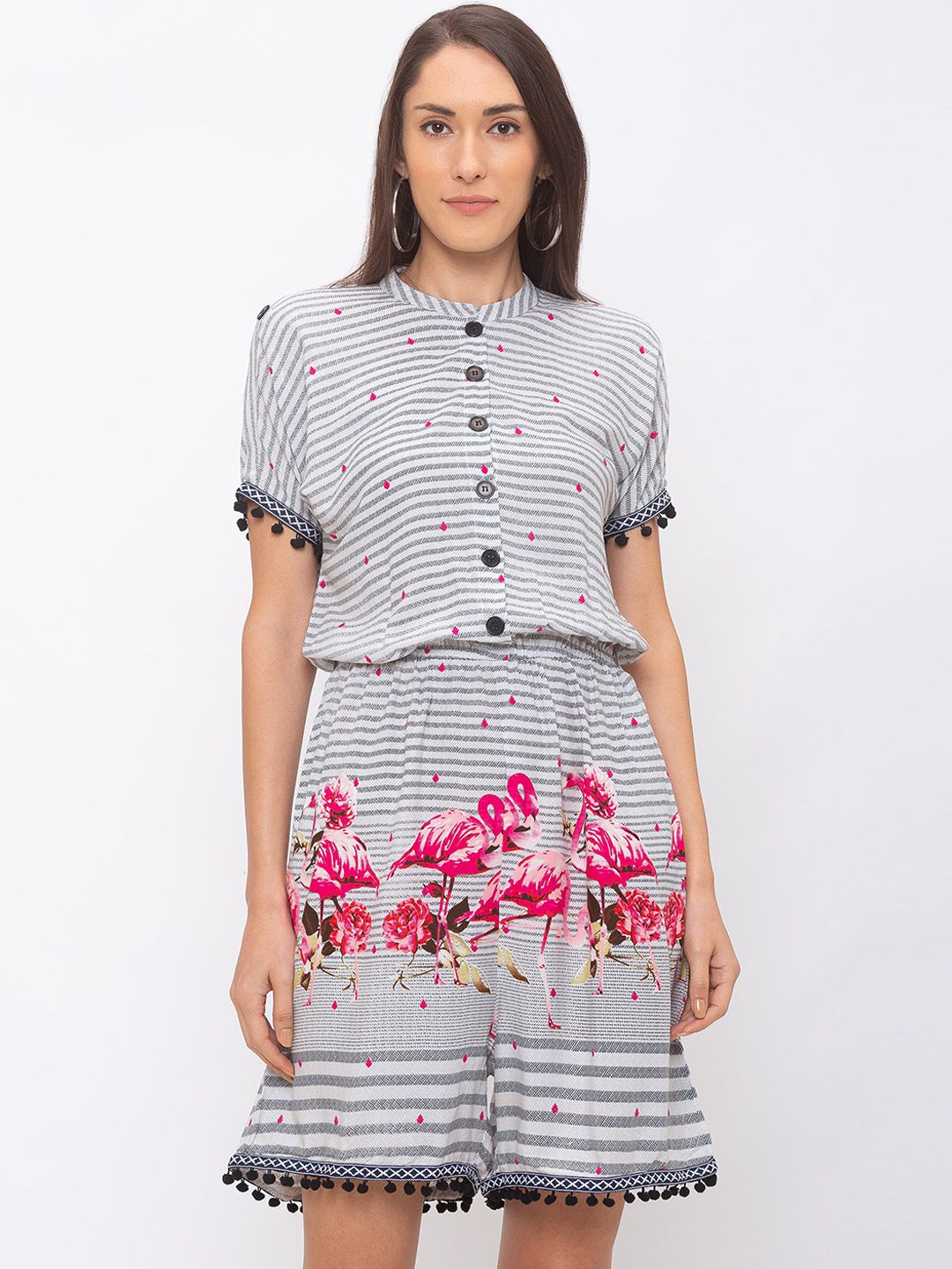 Globus Women Black & Pink Striped Basic Jumpsuit