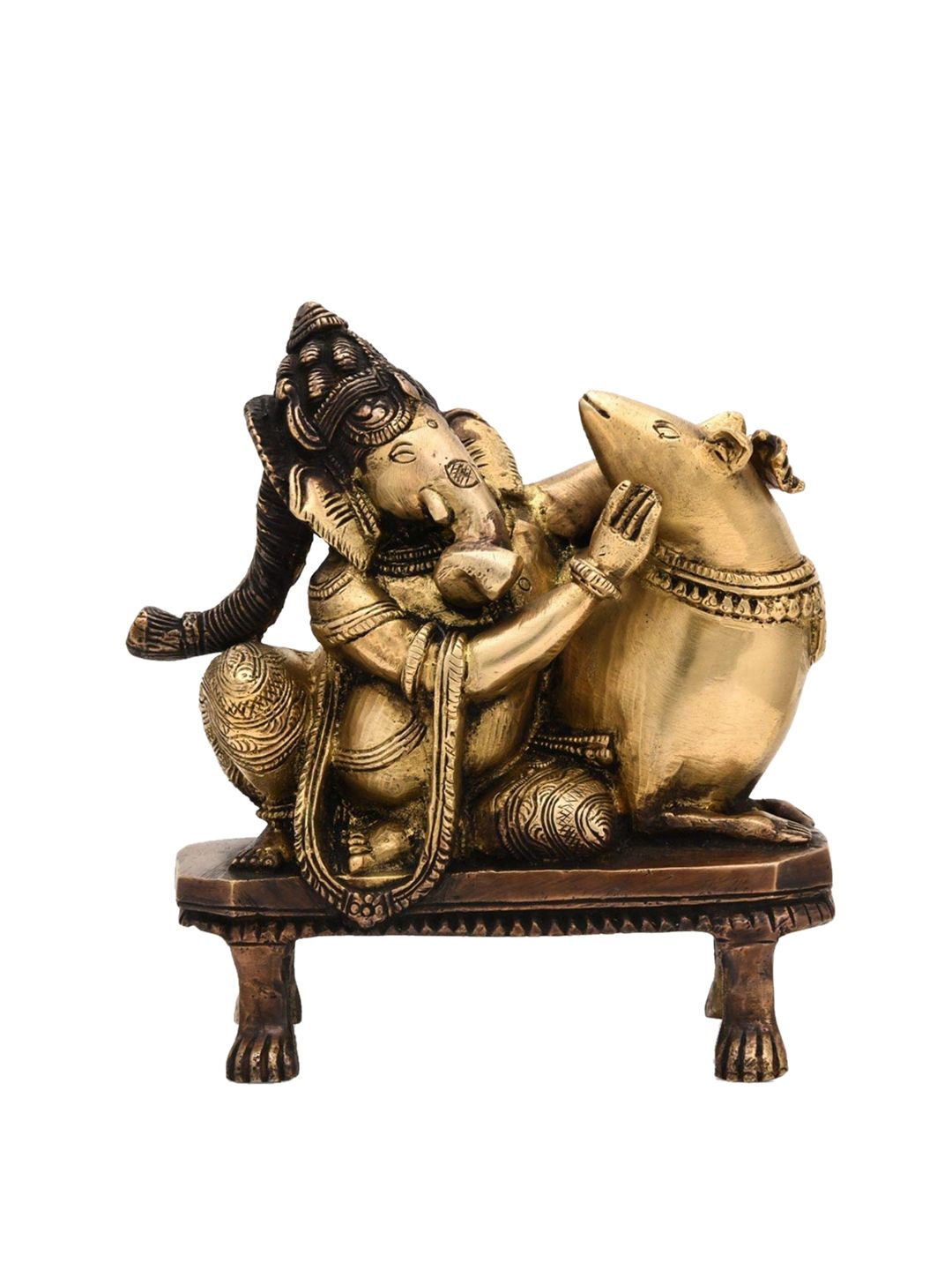 CraftVatika Gold-Toned & Brown Handcrafted Brass Ganesh Idol Price in India