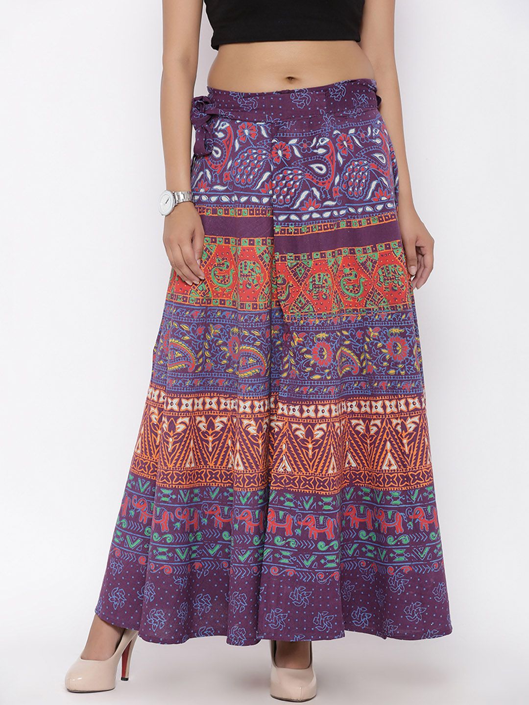 SOUNDARYA Women Purple & Red Printed Wrap Maxi Skirt
