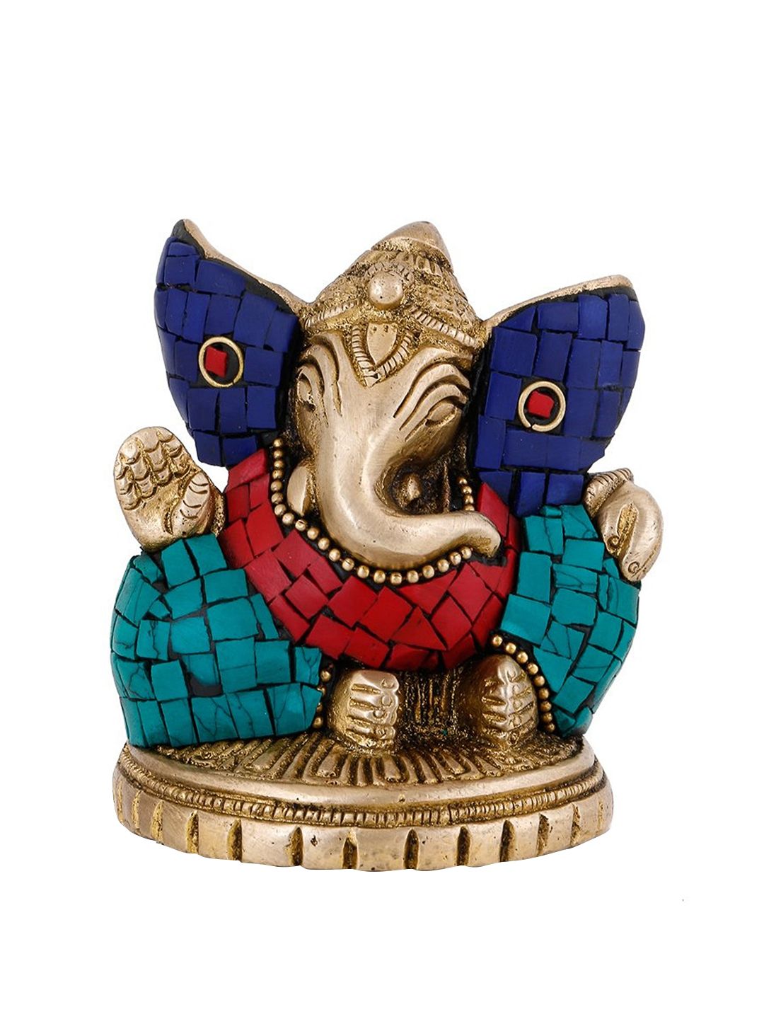 CraftVatika Gold-Toned & Blue Lord Ganesha Sitting Brass Showpiece Price in India