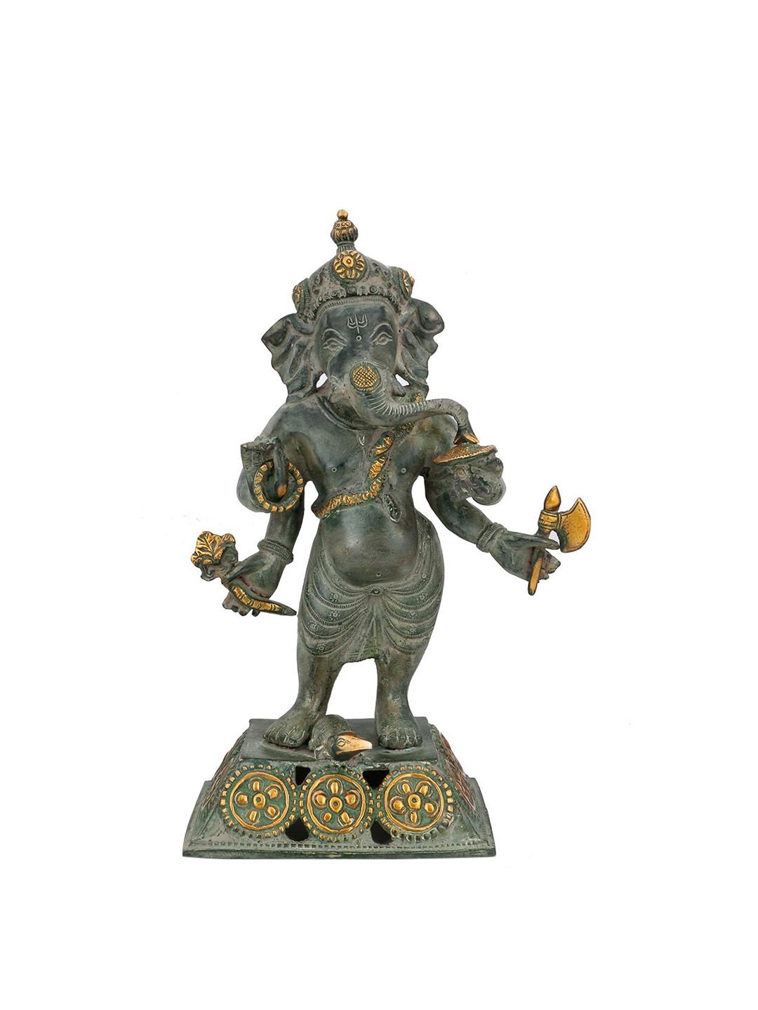 CraftVatika Green & Gold-Toned Standing Ganesha Idol Showpiece Price in India