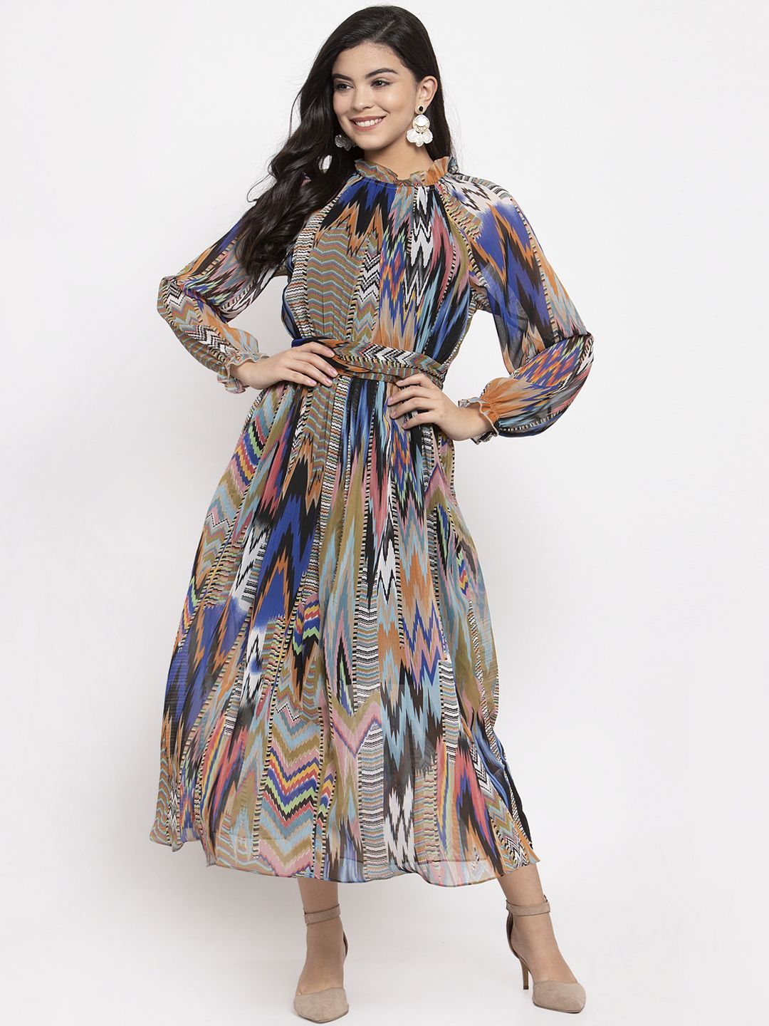 KASSUALLY Multicoloured Abstract Printed Fit and Flare Dress Price in India