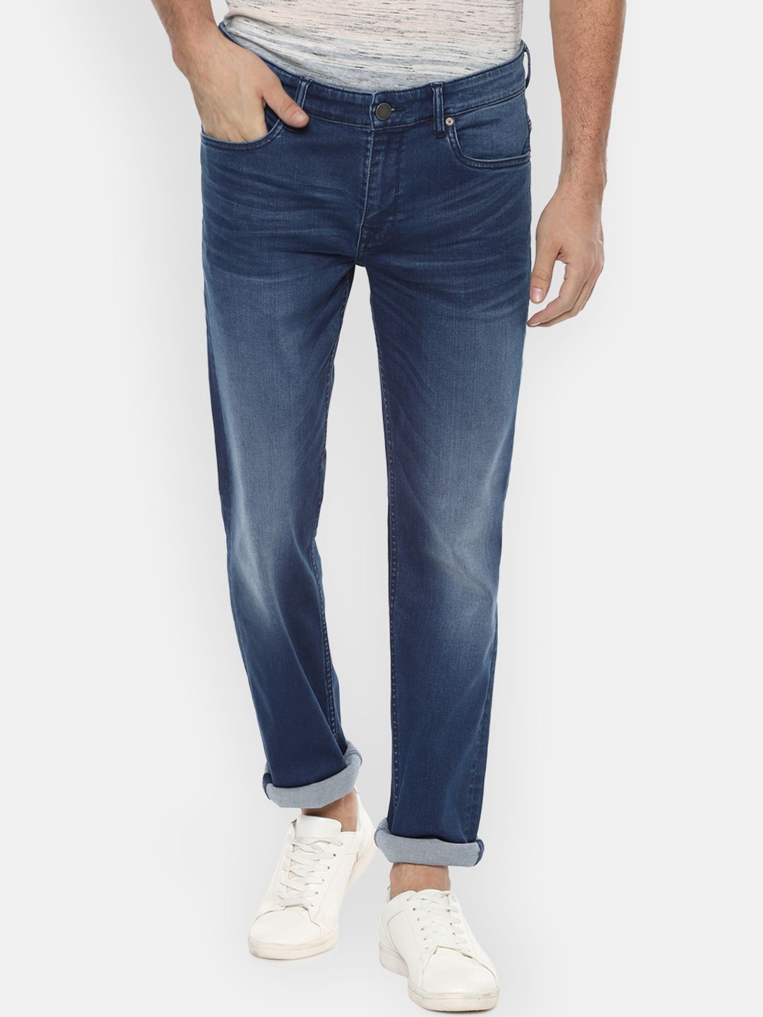 Louis Philippe Jeans Men Blue Tapered Fit Mid-Rise Clean Look Stretchable Jeans