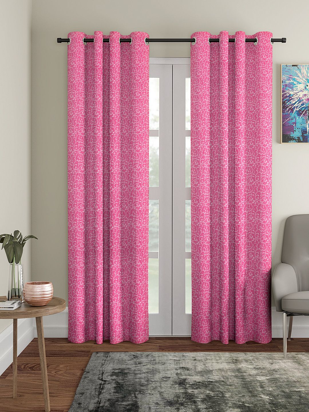 KLOTTHE Pink Set of 2 Door Curtains Price in India