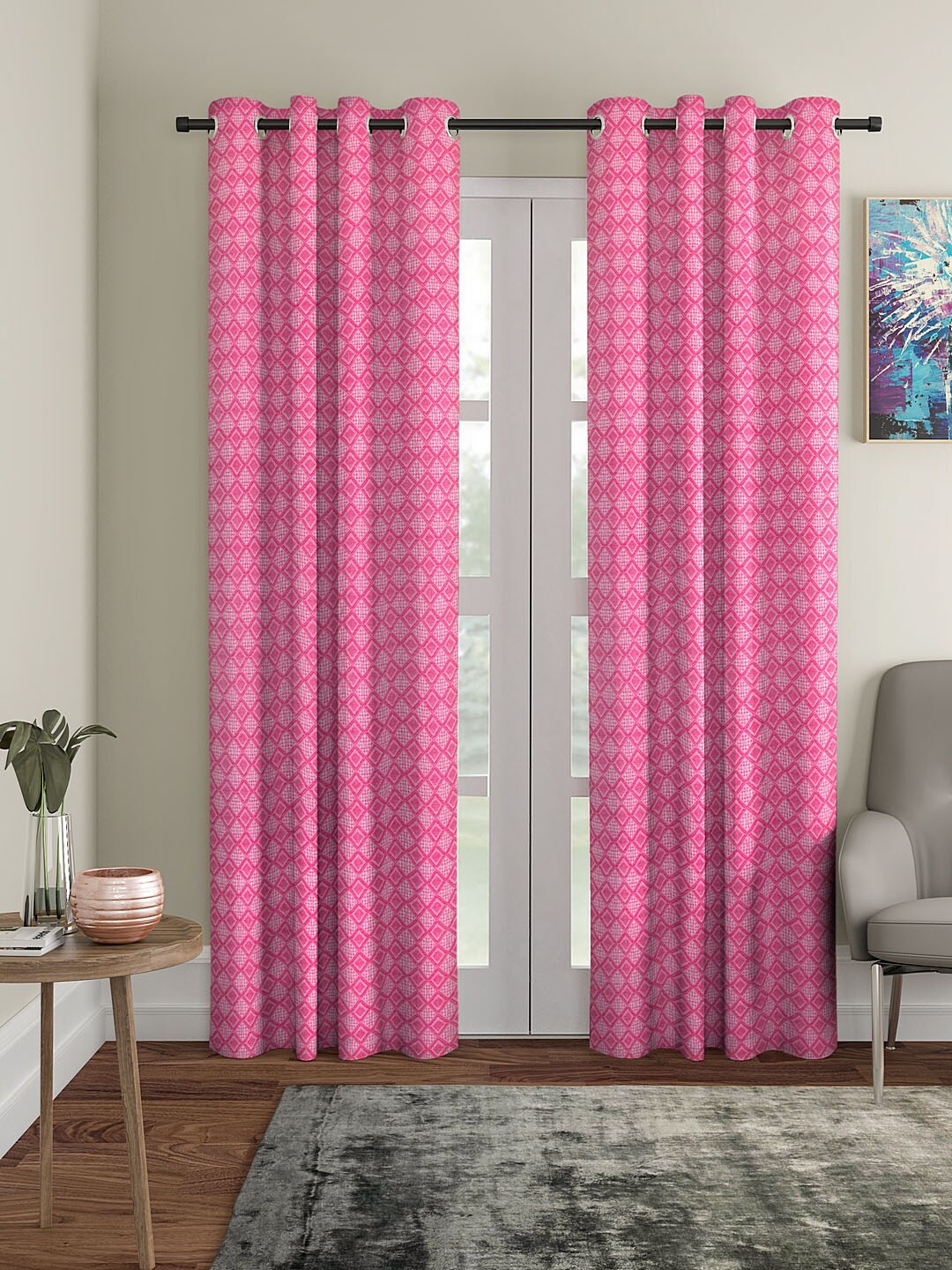 KLOTTHE Pink & Off-White Set of 2 Door Curtains Price in India