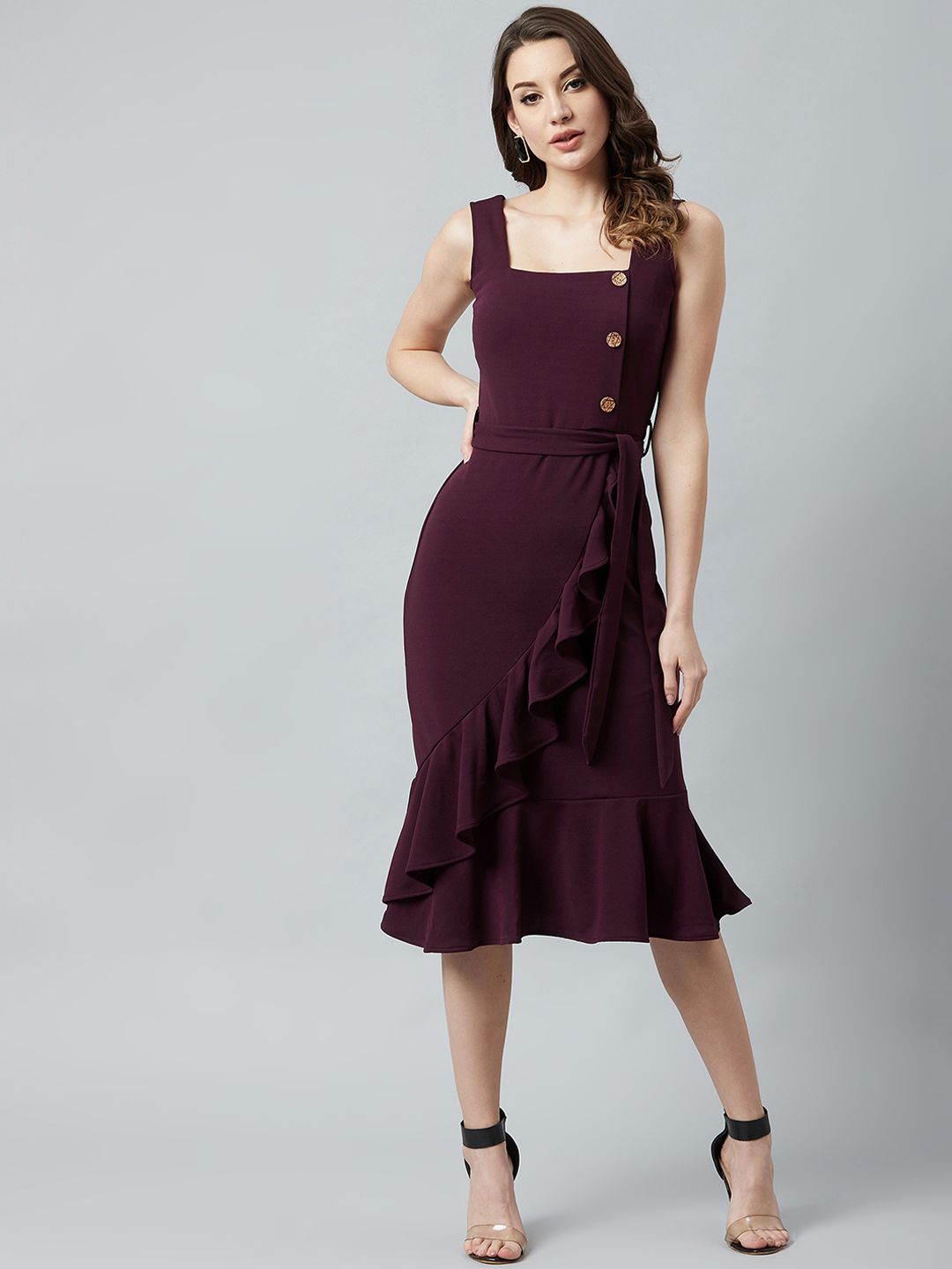 Athena Women Burgundy Solid A-Line Dress Price in India