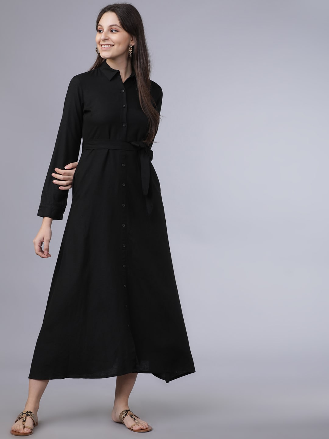 Tokyo Talkies Women Black Solid Shirt Dress Price in India