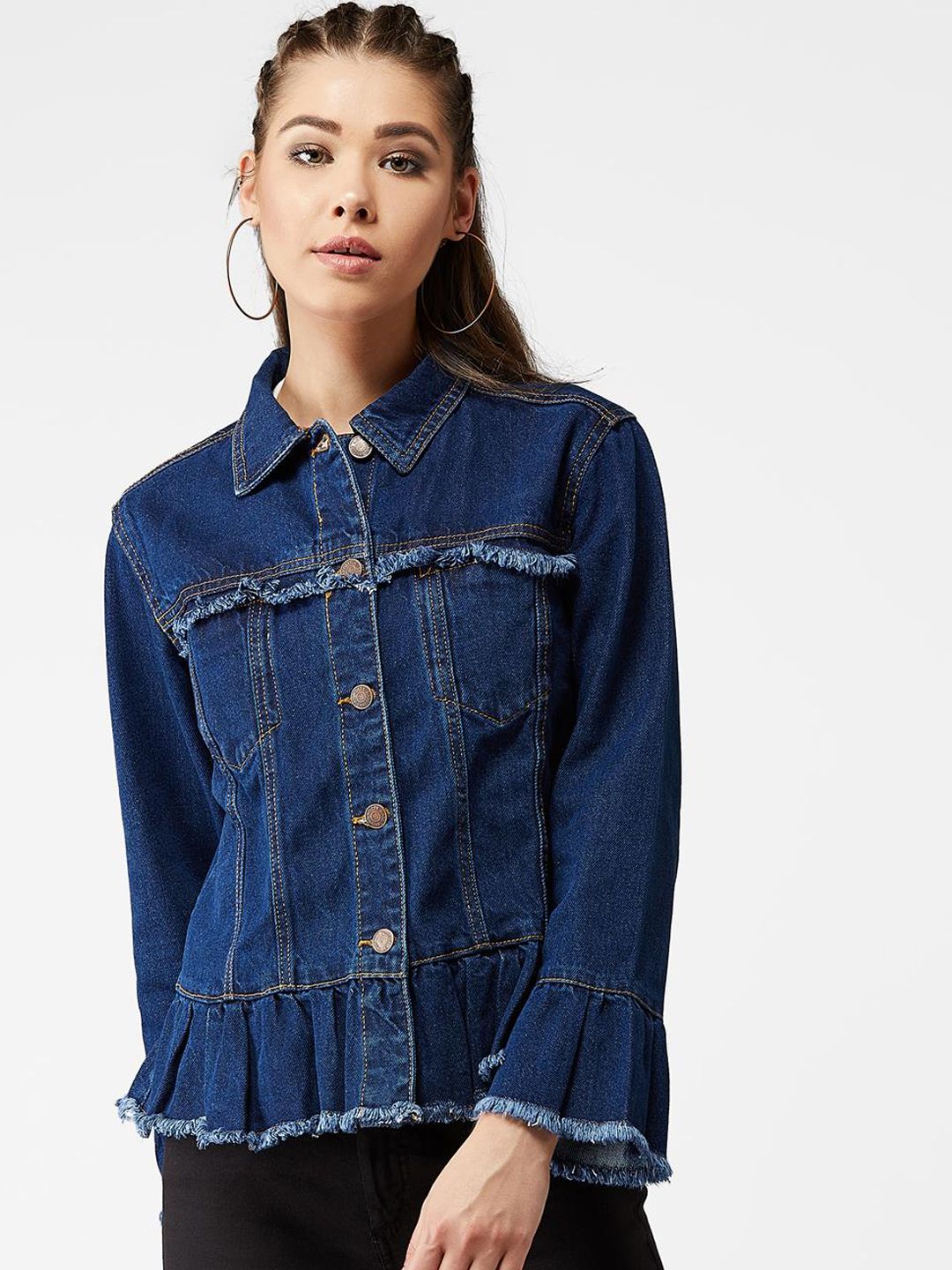 Kotty Women Blue Solid Denim Jacket Price in India