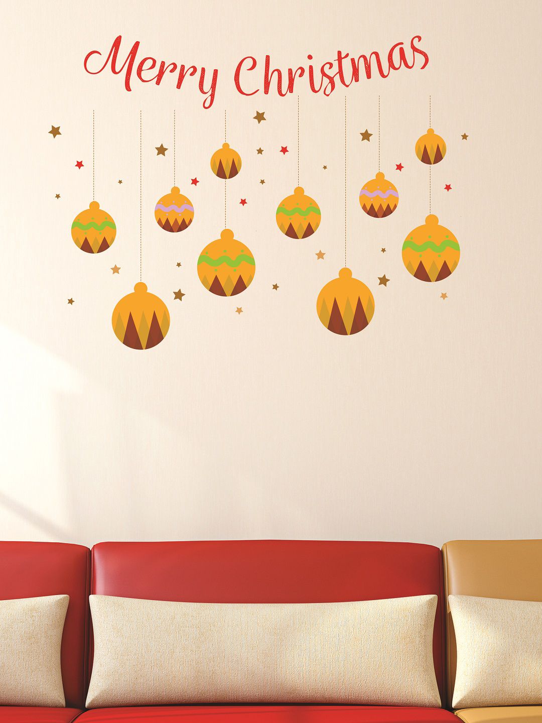 WALLSTICK Red & Yellow Merry Christmas Large Vinyl Wall Sticker Price in India