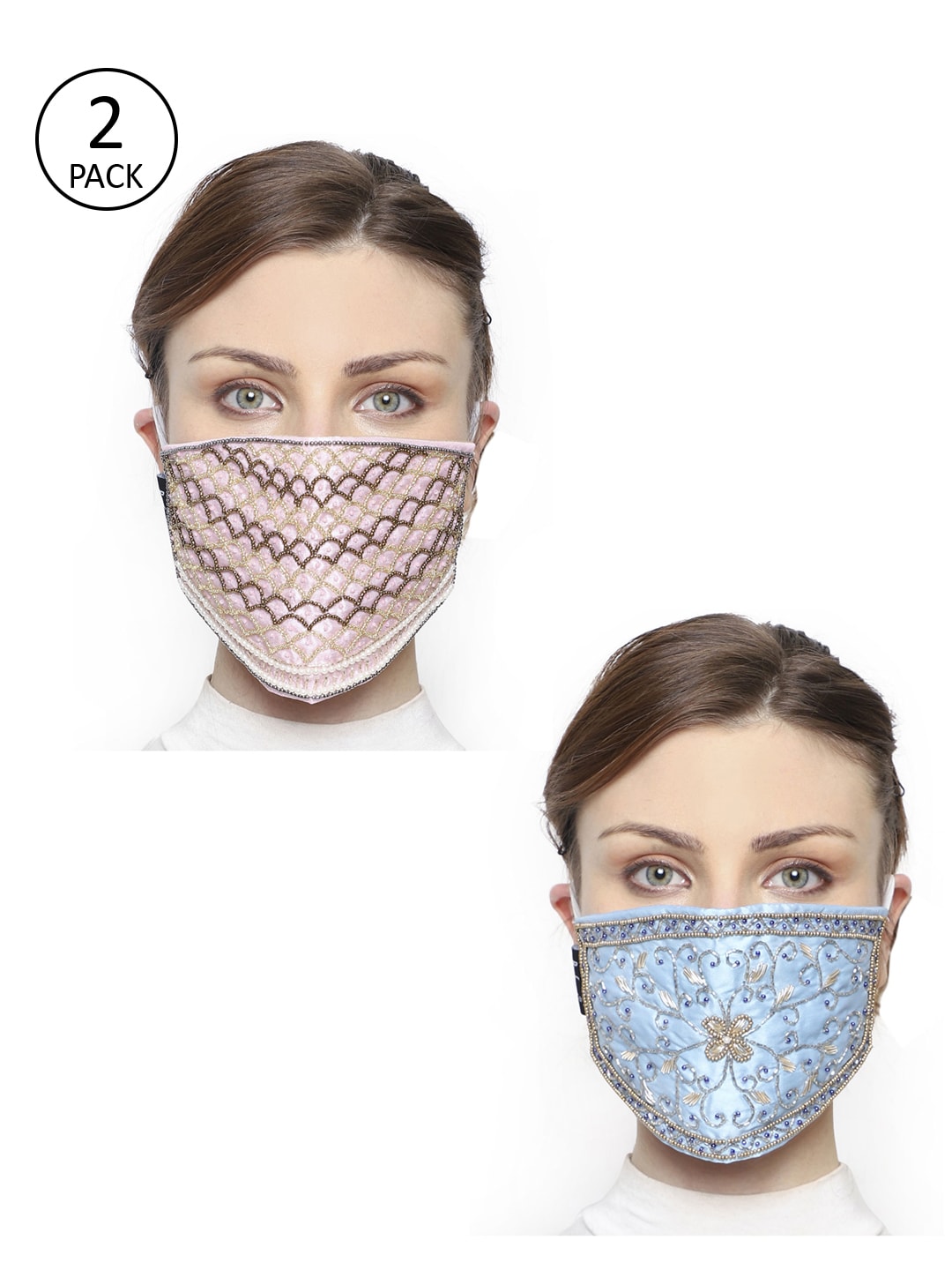 Anekaant Women 2 Pcs Embellished 3-Ply Anti-Pollution Reusable Cloth Masks Price in India