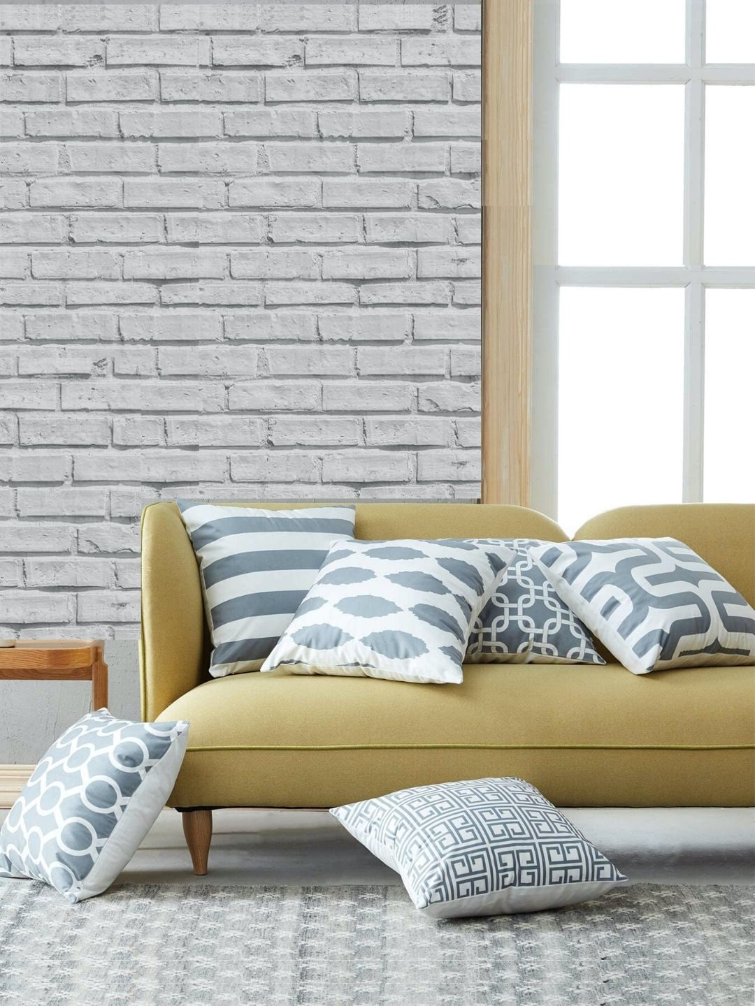 MODERN HOMES White & Grey Set of 6 Geometric Square Cushion Covers Price in India