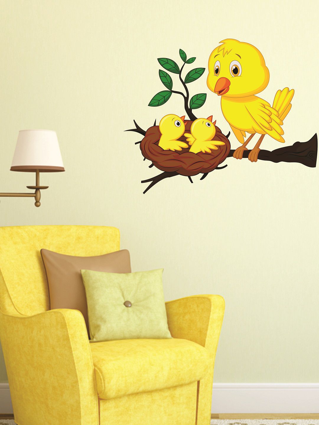 WALLSTICK Yellow & Brown Birds On The Tree Large Vinyl Wall Sticker Price in India