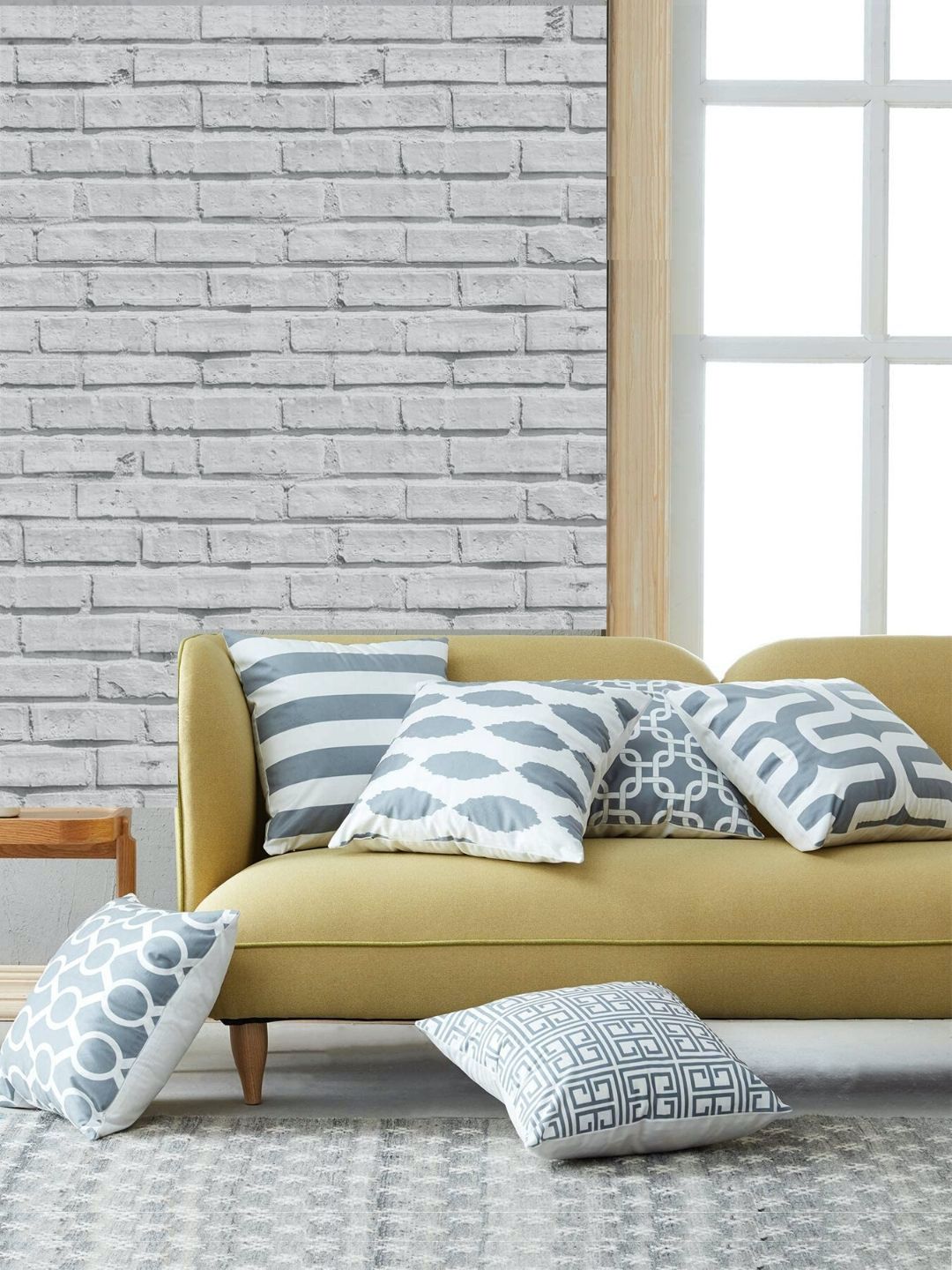 MODERN HOMES Grey & White Set of 6 Geometric Square Cushion Covers Price in India