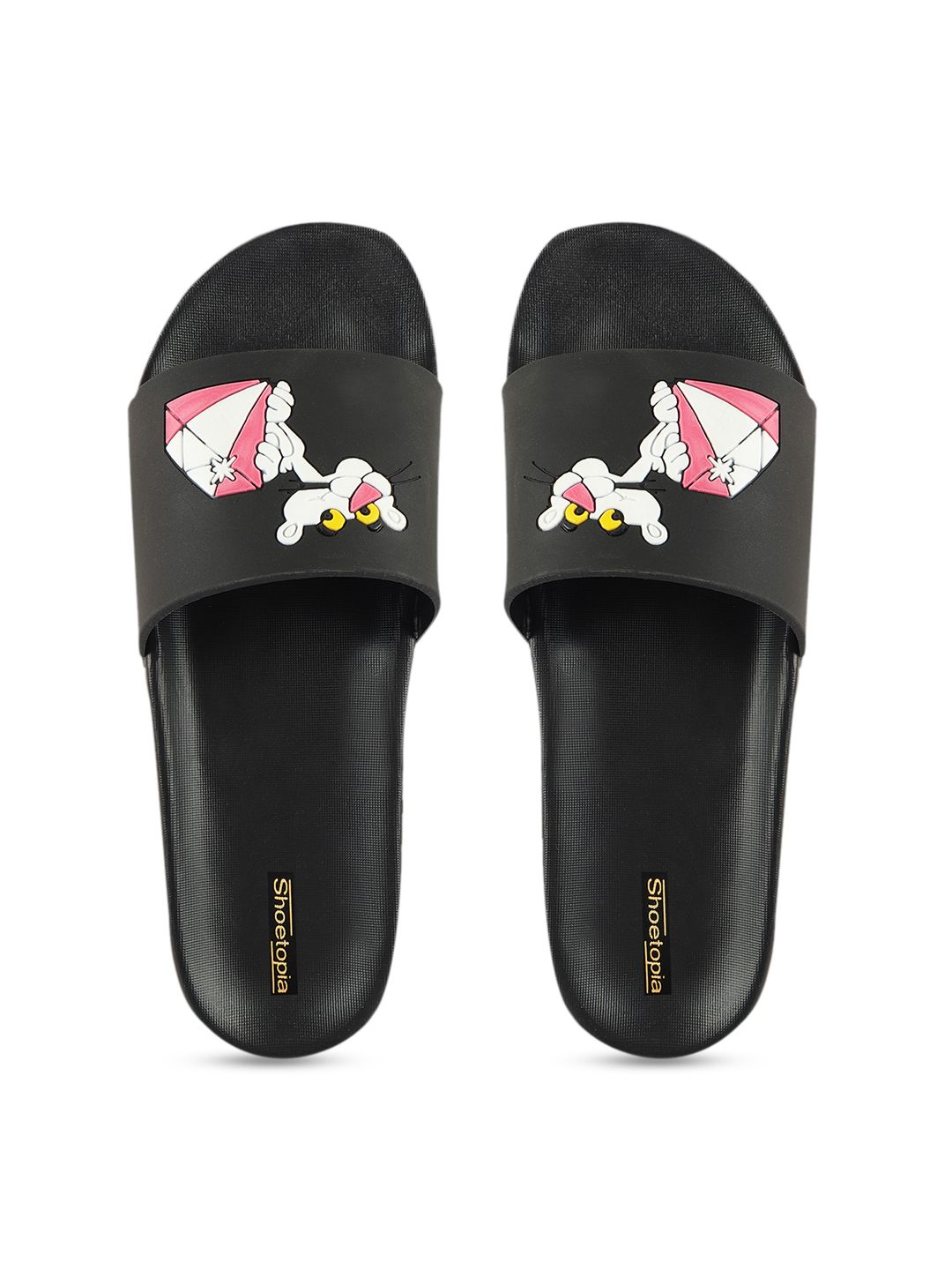 Shoetopia Women Black Self Design Sliders Price in India