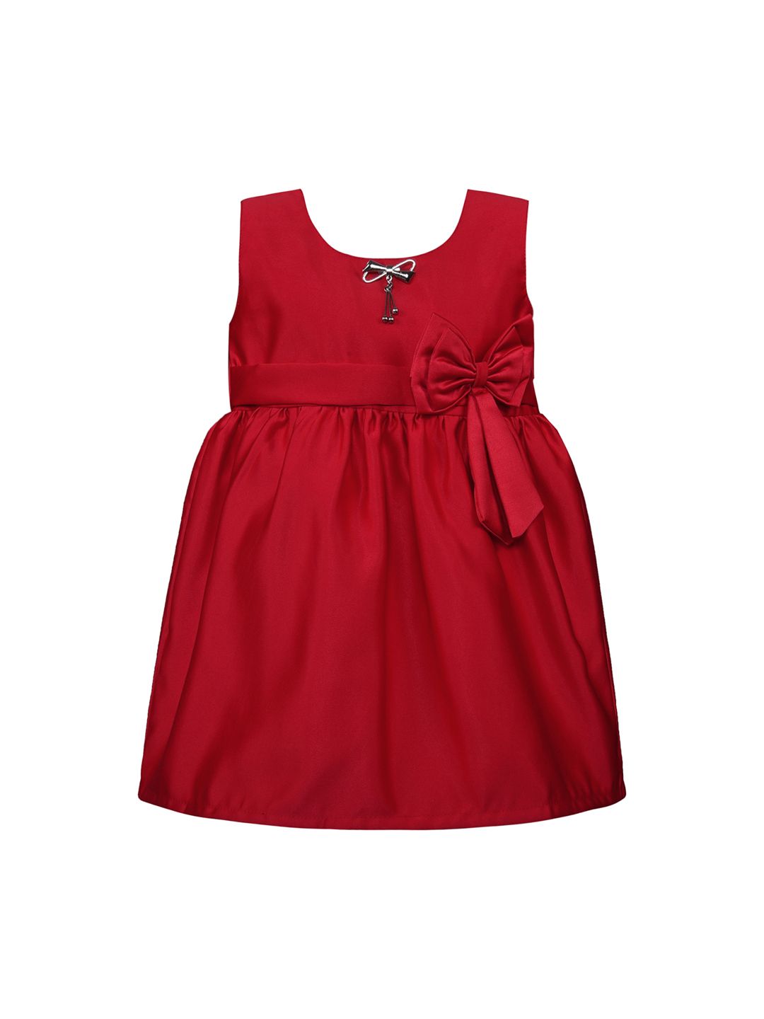 Wish Karo Girls Red Solid Fit and Flare Dress