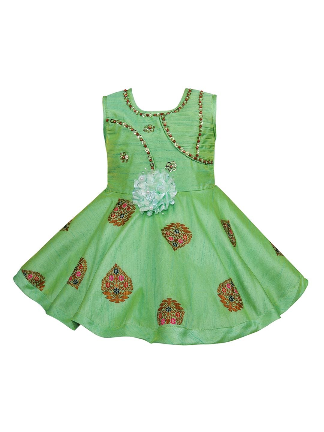 Wish Karo Girls Sea Green Printed Fit and Flare Dress