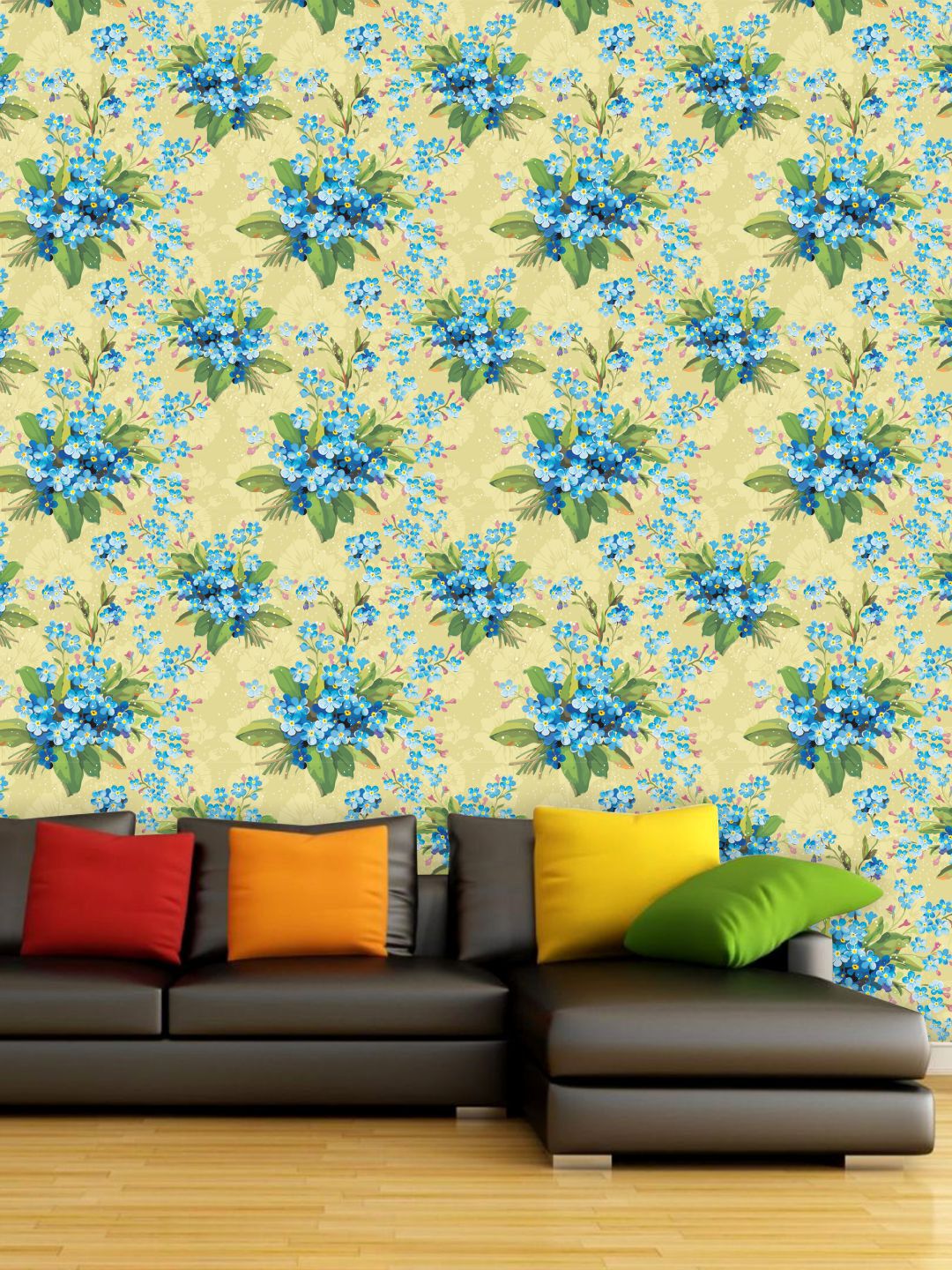 PAPER PLANE DESIGN Blue & Green Floral Waterproof Vinyl Wallpaper Price in India