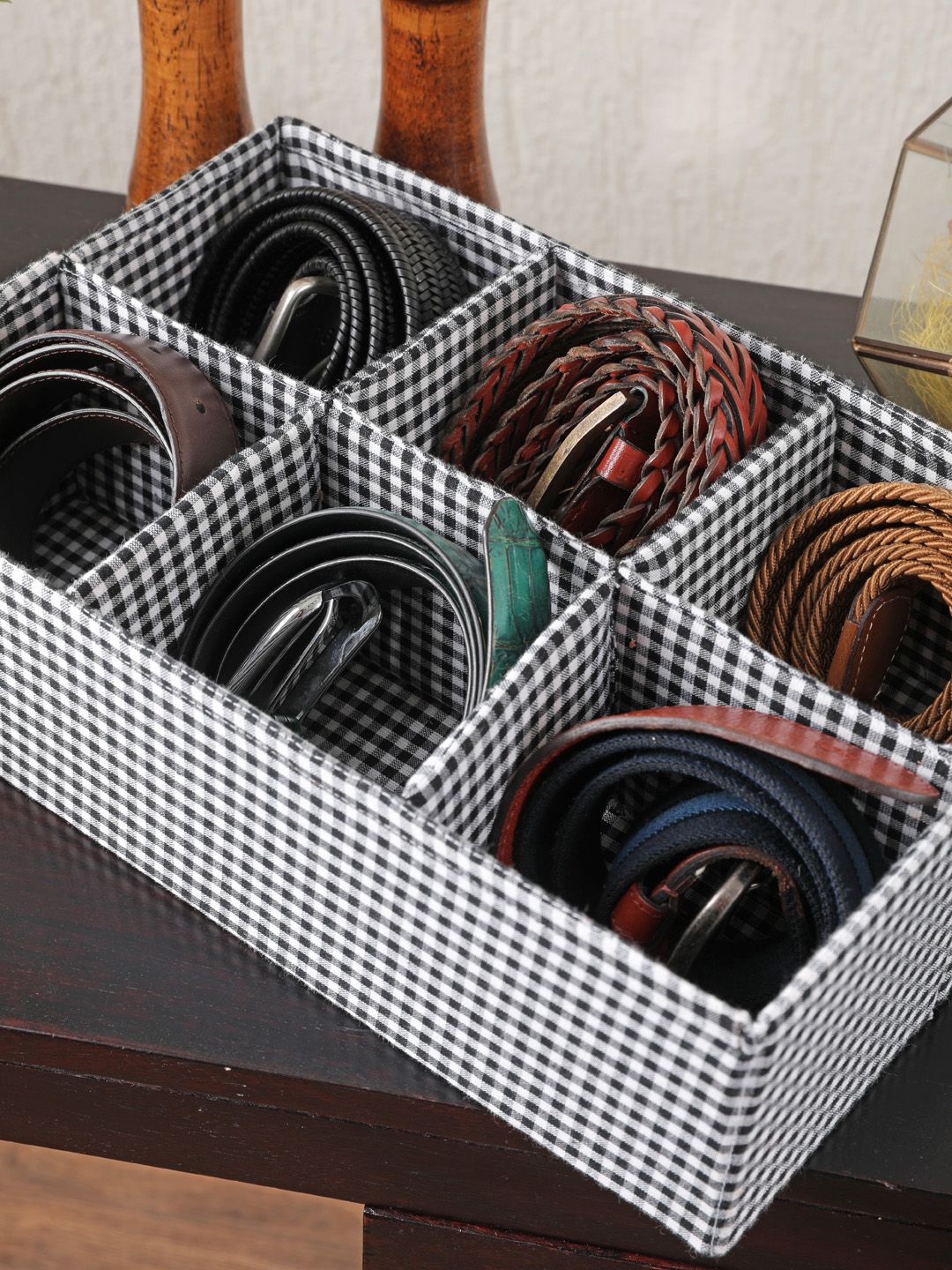 My Gift Booth Black & White Checked Tie & Belt Organiser Price in India