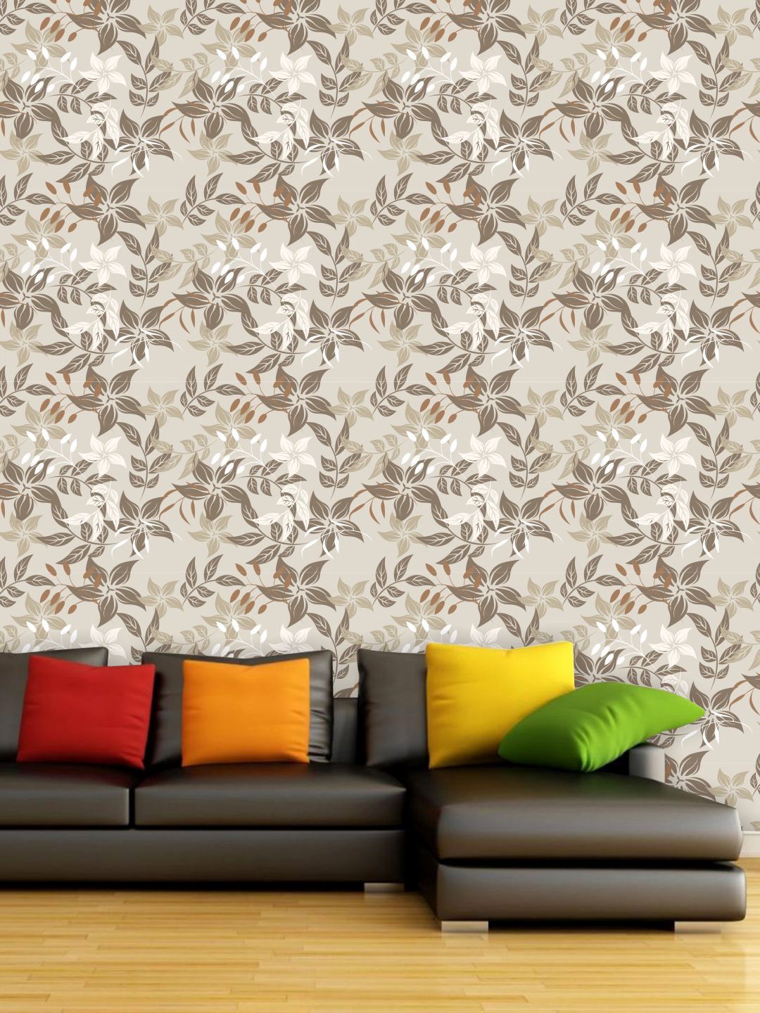 PAPER PLANE DESIGN Grey & White Floral Waterproof Vinyl Wallpaper Price in India