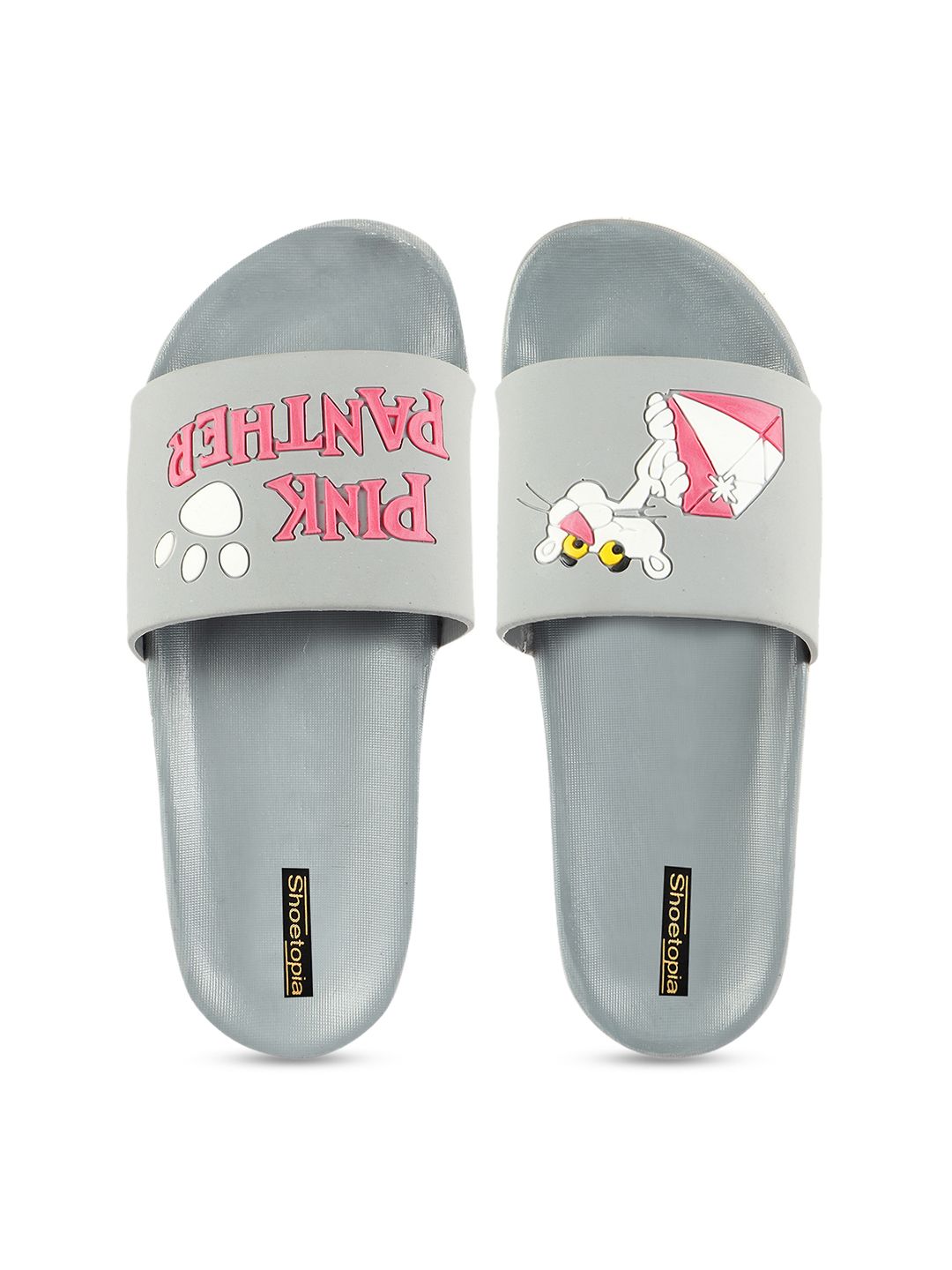 Shoetopia Women Grey & Pink Printed Sliders Price in India