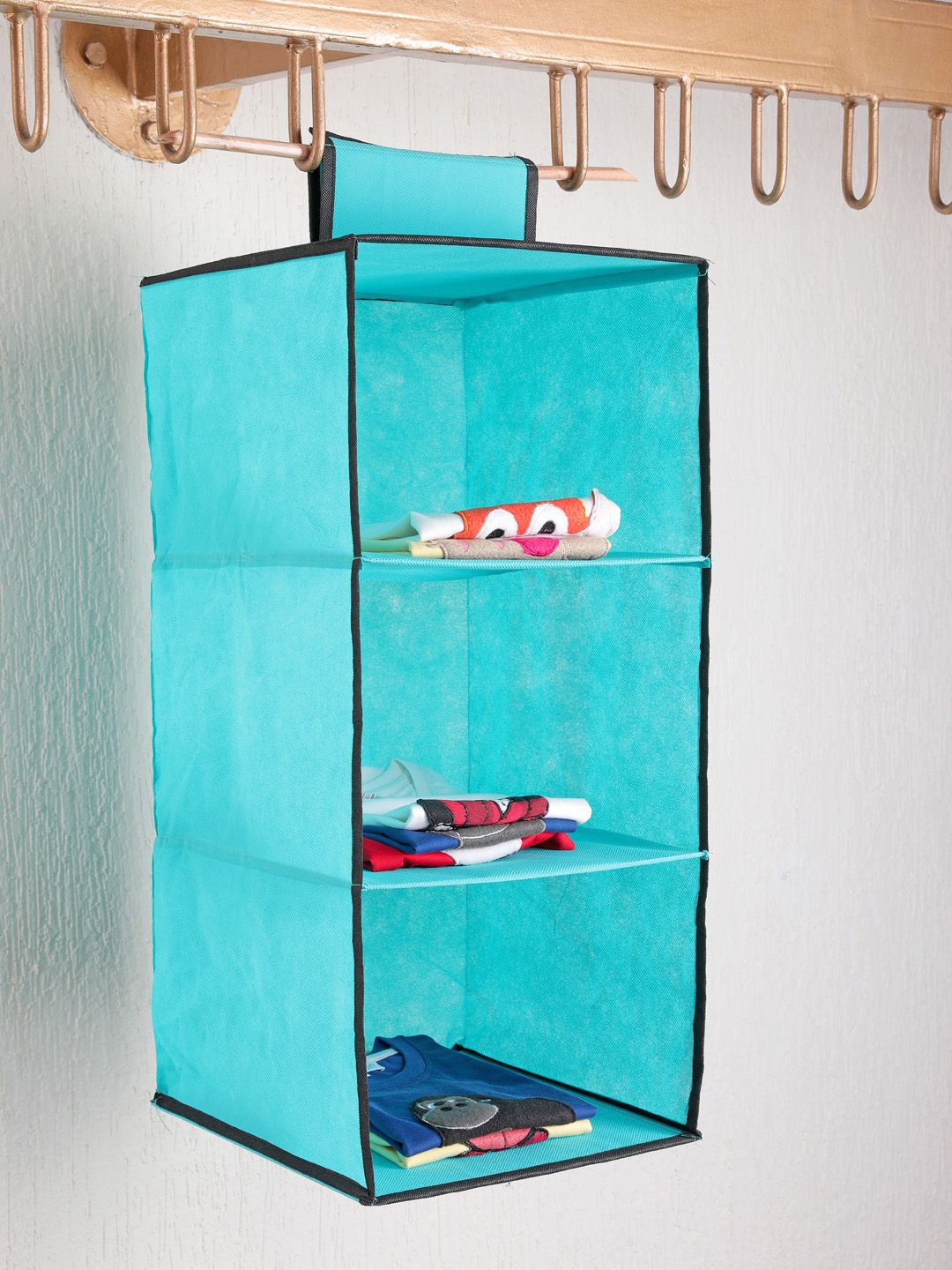 My Gift Booth Turquoise Blue Solid Hanging Foldable Wardrobe Organizer Price in India