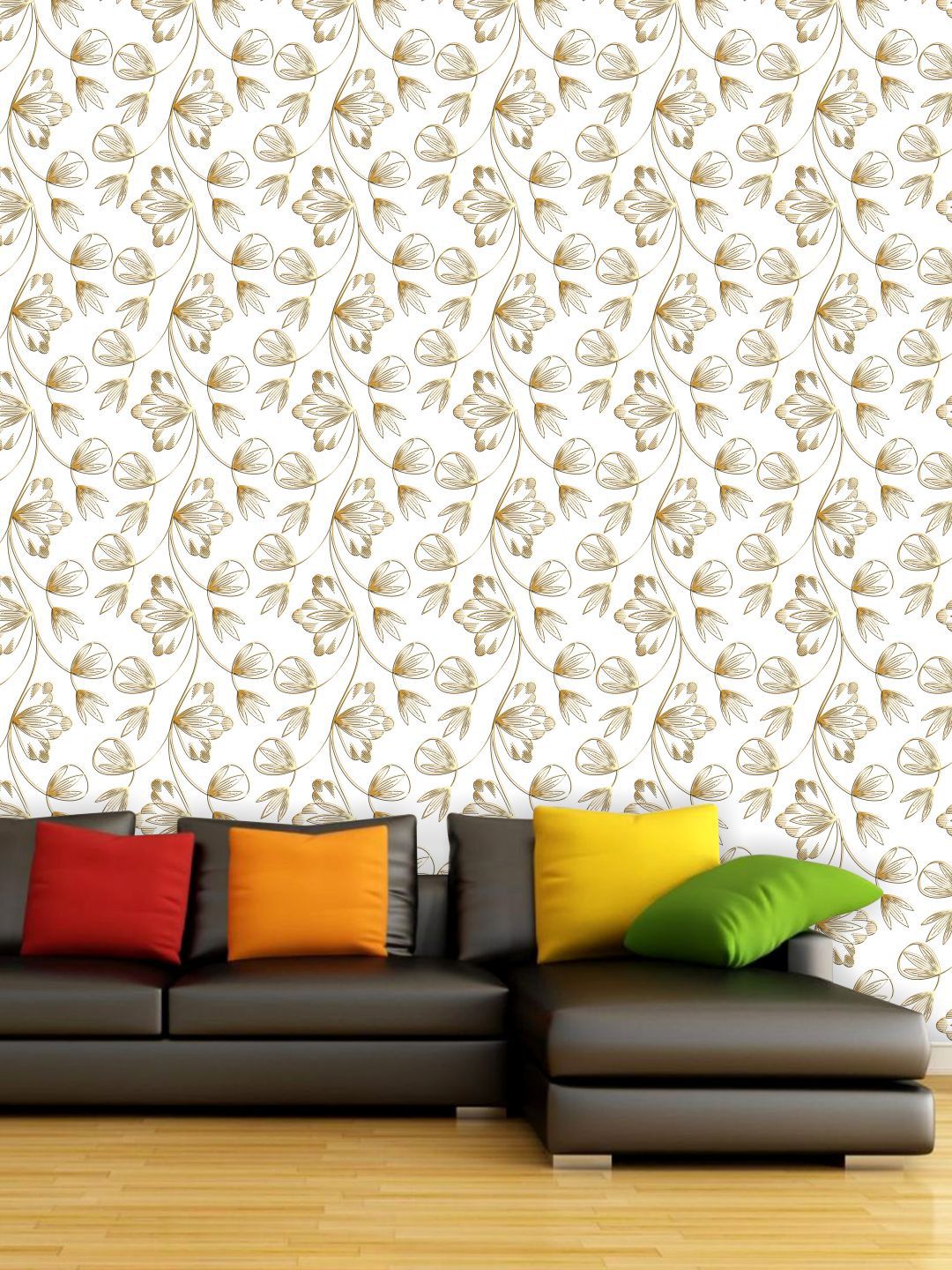 PAPER PLANE DESIGN White & Brown Floral Waterproof Vinyl Wallpaper Price in India