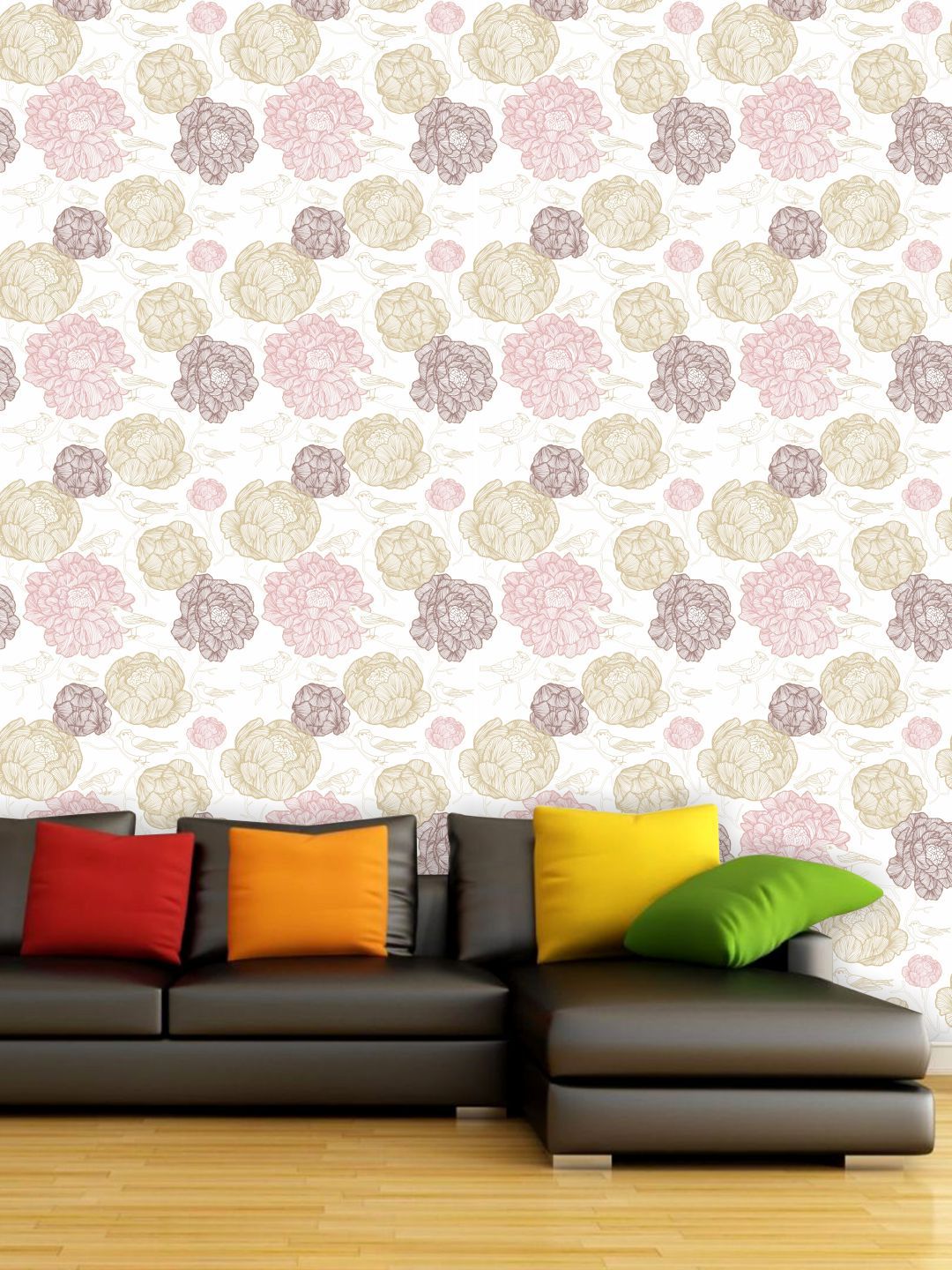 PAPER PLANE DESIGN White & Pink Floral Waterproof Vinyl Wallpaper Price in India