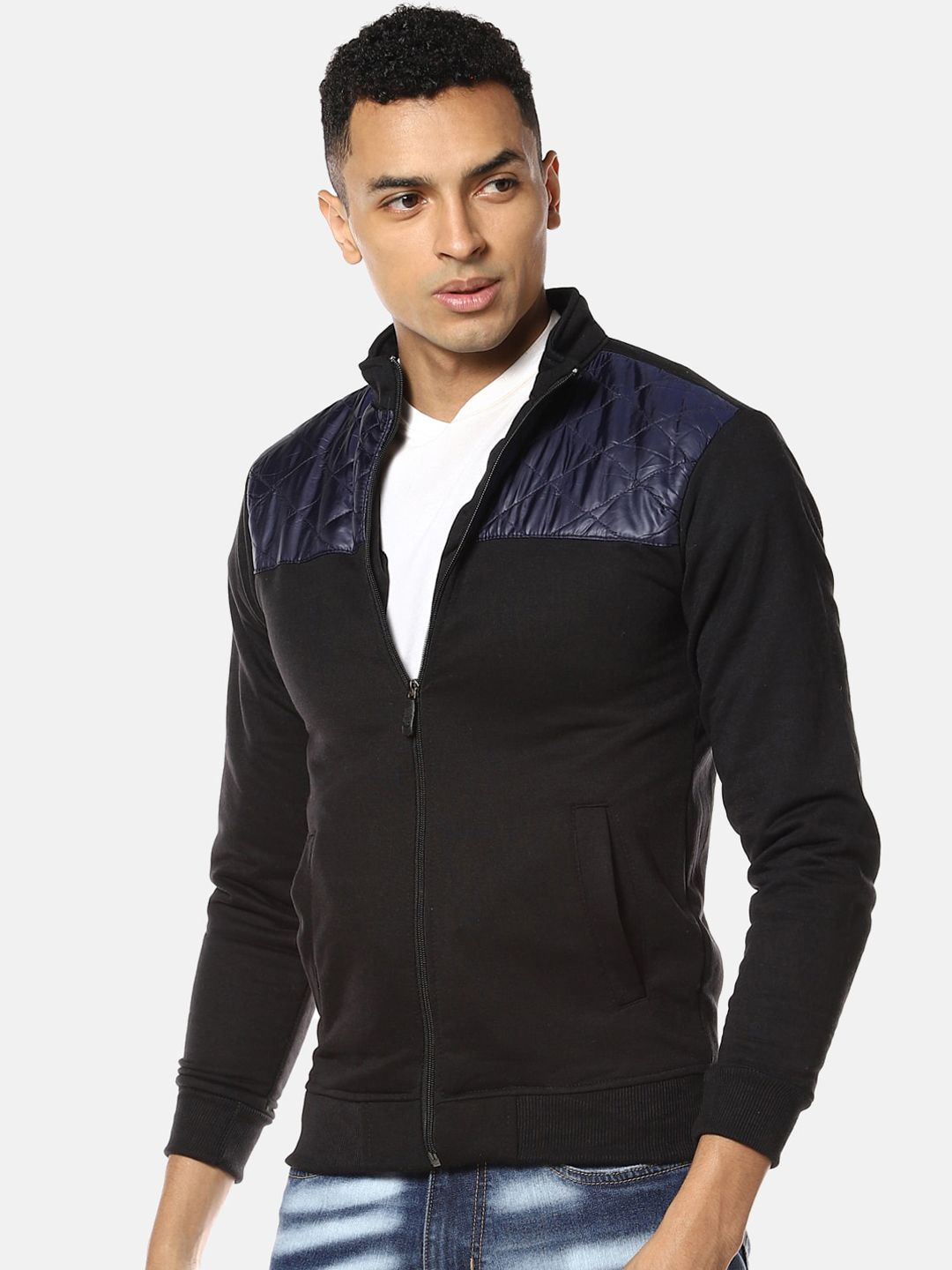 CAHOOT Men Black Solid Windcheater Padded Jacket