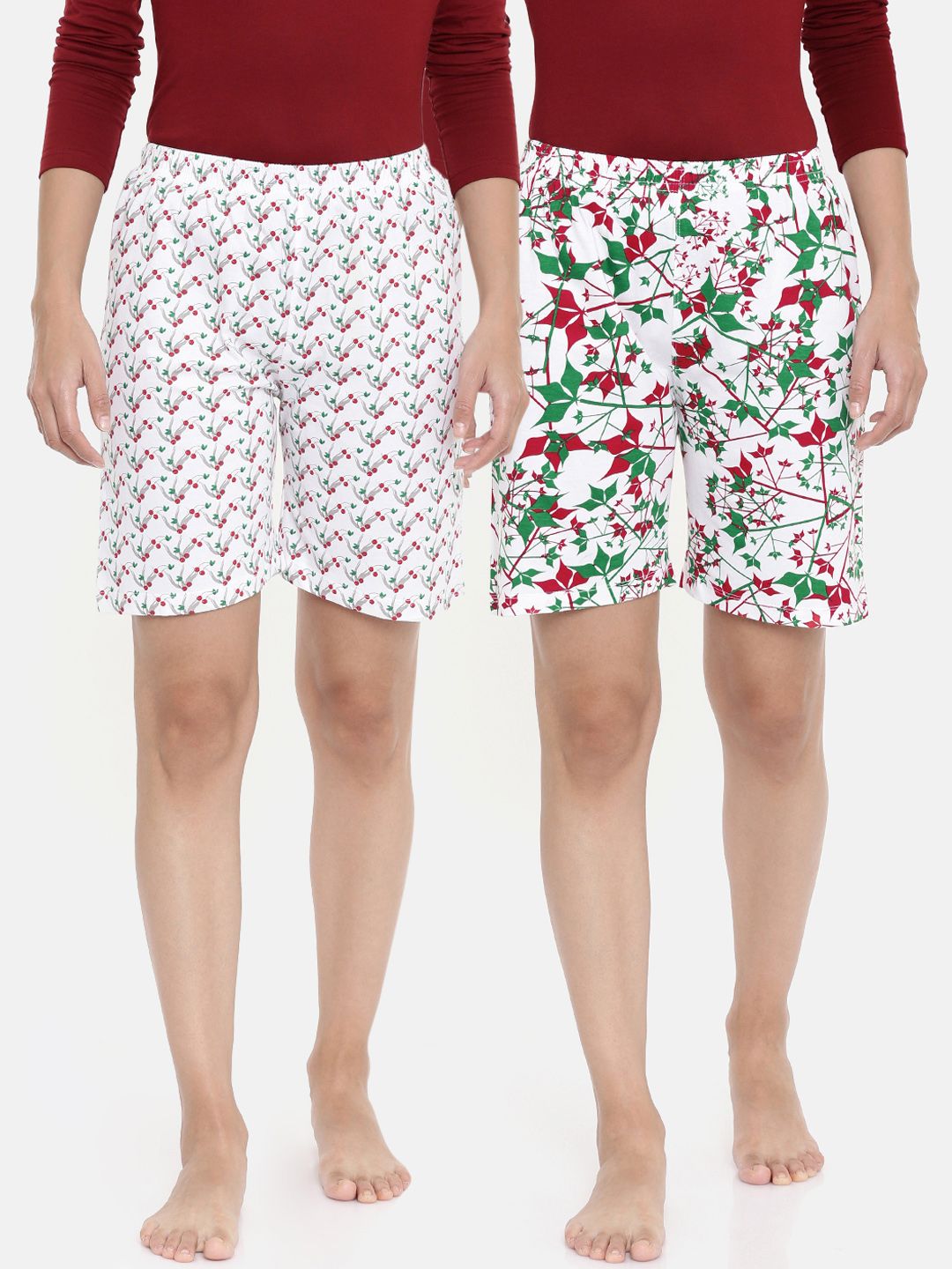 zebu Women Pack Of 2 White Printed Lounge Shorts Price in India