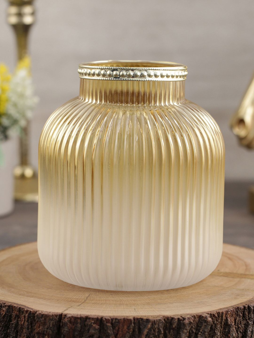 Pure Home and Living Gold-Toned Small Glass Flower Vase Price in India