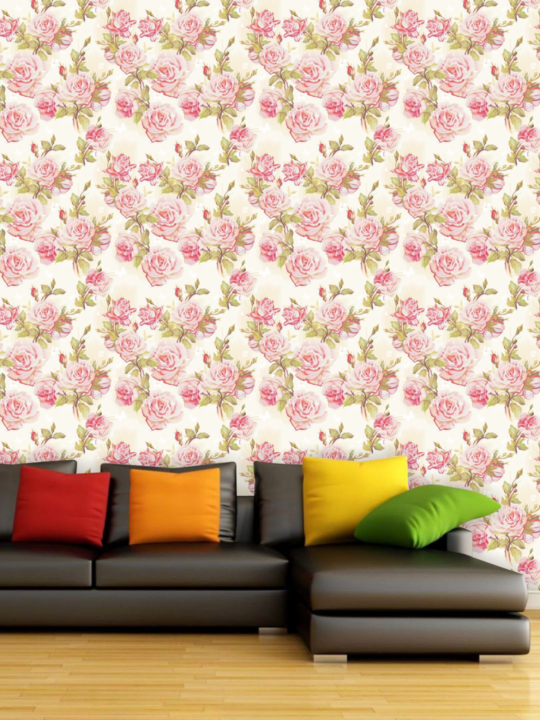 PAPER PLANE DESIGN Beige & Pink Floral Waterproof Vinyl Wallpaper Price in India