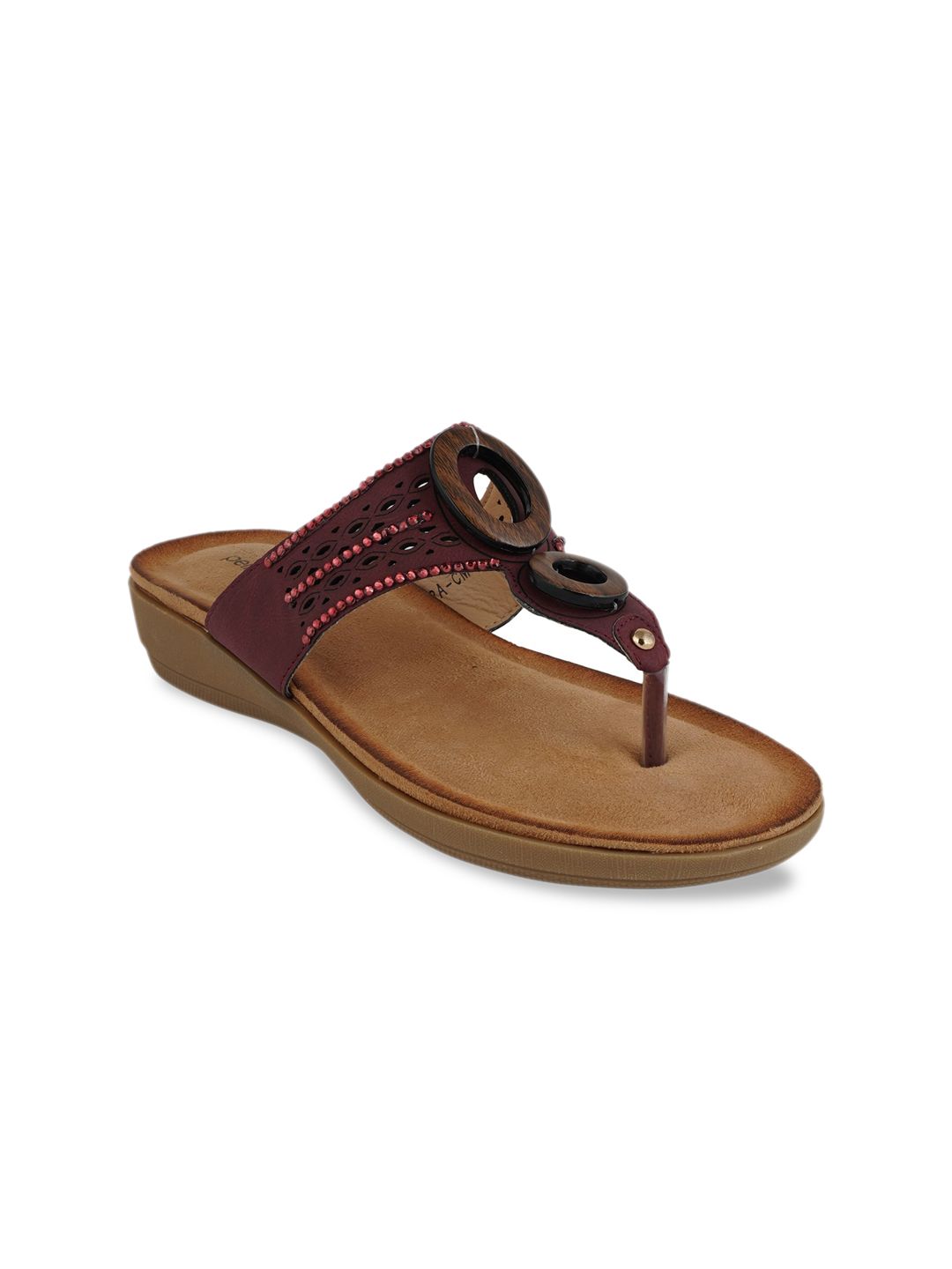 pelle albero Women Maroon & Brown Embellished Wedges Price in India