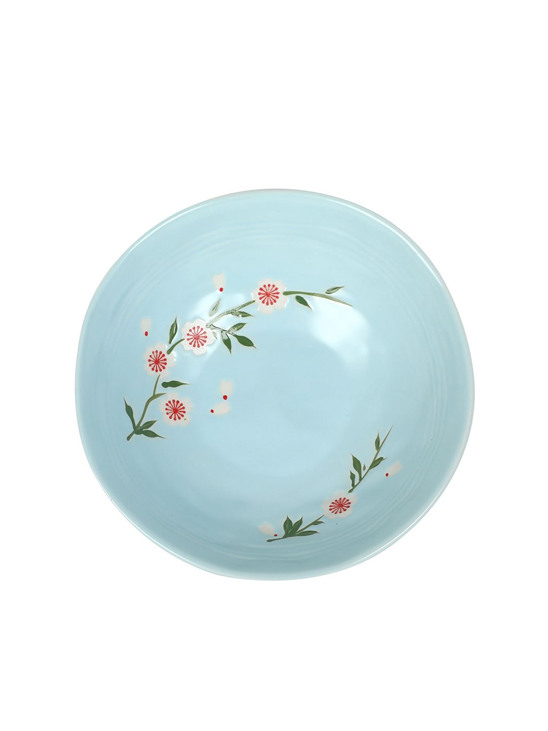 Chumbak Blue & Green Floaty Flowers Printed Porcelain Large Bowl Price in India