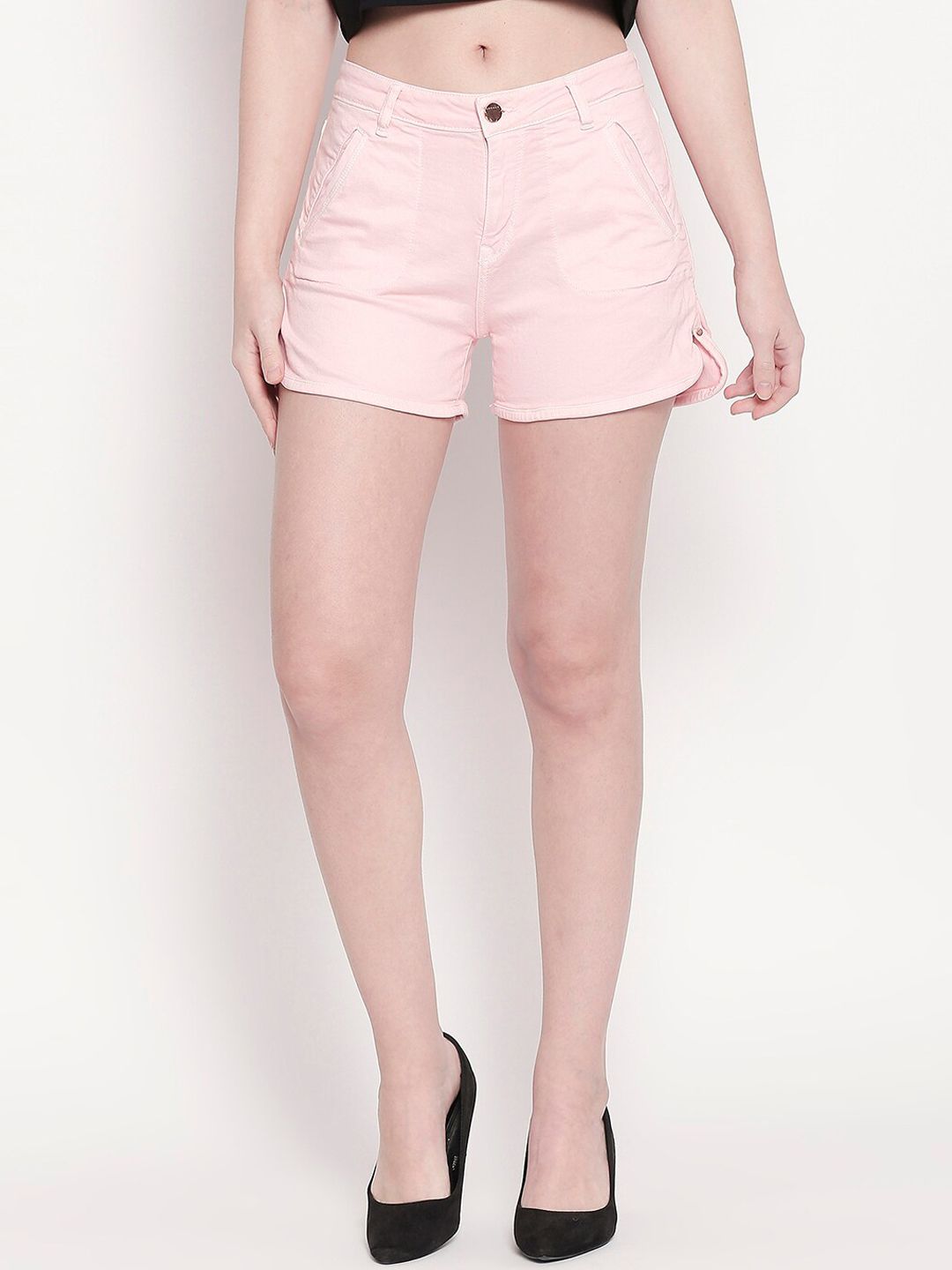 SPYKAR Women Pink Solid Regular Fit Denim Shorts