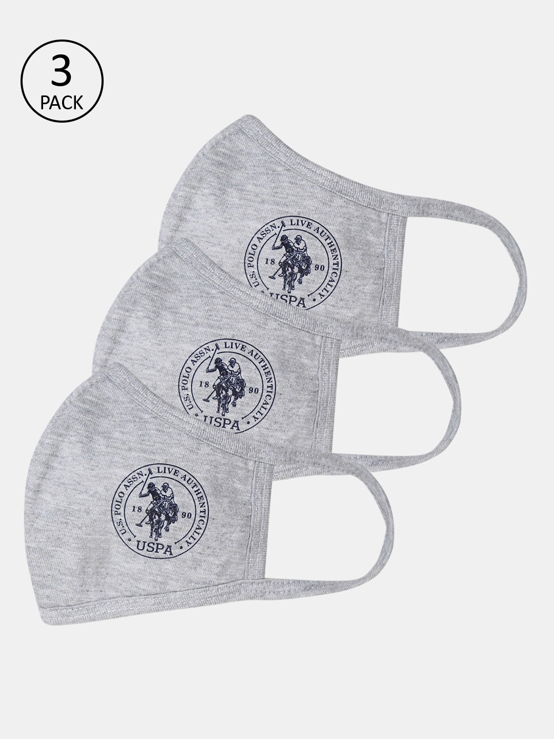 U.S. Polo Assn. Adults Pack of 3 Grey Reusable 3-Ply Cloth Masks Price in India