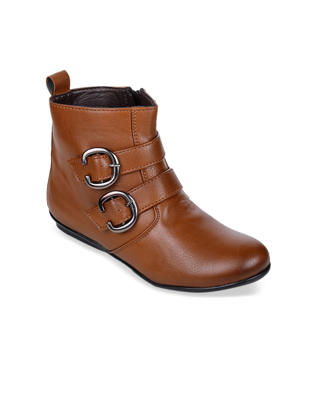Bruno Manetti Women Tan Brown Solid Flat Boots With Buckle Price in India