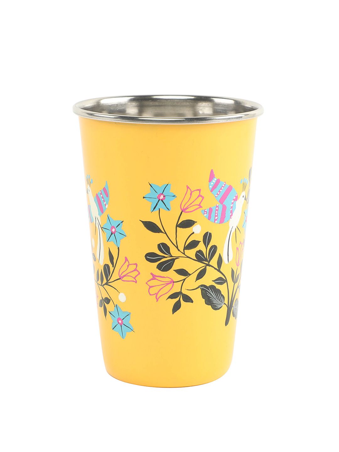 Chumbak Yellow & Black Floral Handpainted Steel Glasses Price in India
