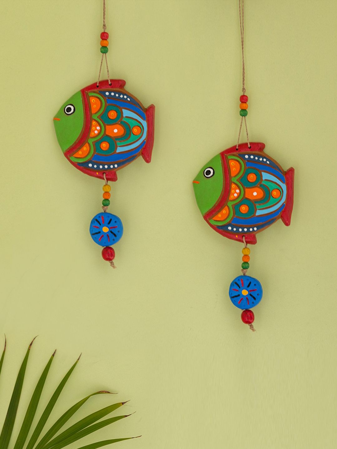 ExclusiveLane Multicolored Set of 2 The Fish Twins Hand-painted Decorative Wall Hanging Price in India